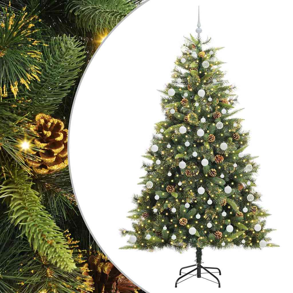 Sapin de Noël artificiel avec branches pliables et cônes 210 cm