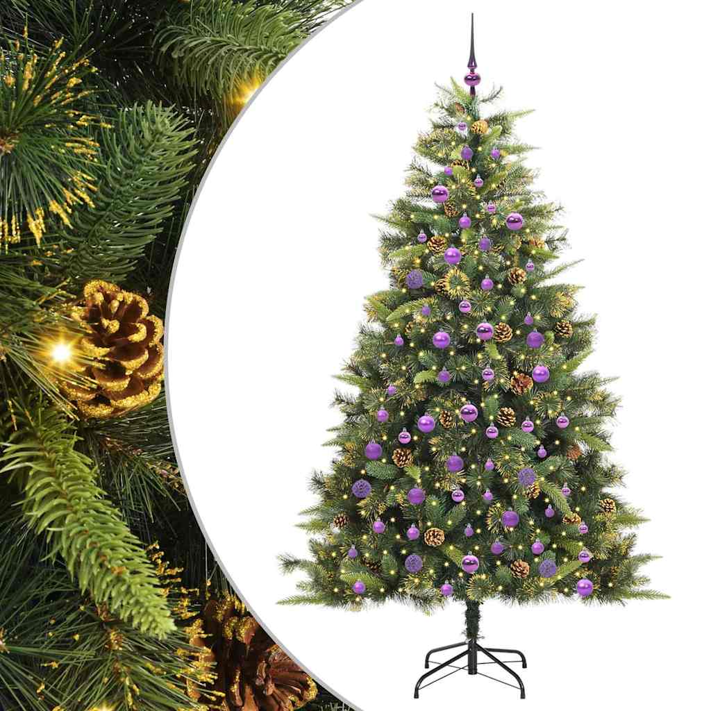 Sapin de Noël artificiel avec branches pliables et cônes 210 cm