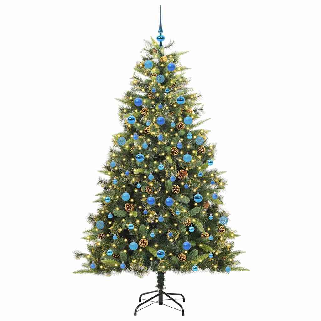 Sapin de Noël artificiel avec branches pliables et cônes 210 cm