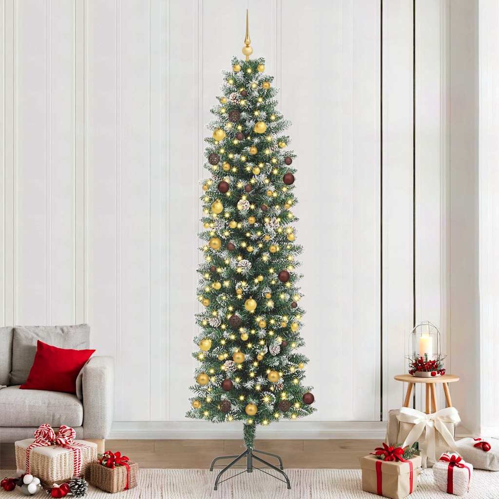 Arbre de Noël artificiel slim avec 300 LED Vert et blanc 240 cm