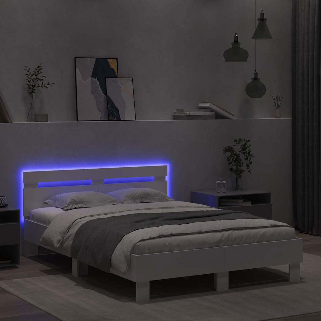 Cadre de lit avec LED Blanc 137 x 190 cm Bois d'ingénierie - XIOS