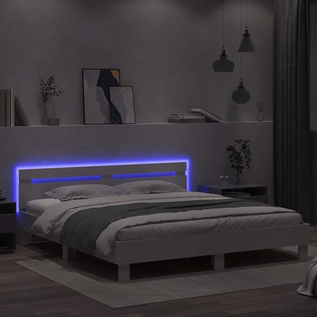 Cadre de lit avec LED Blanc 193 x 203 cm Bois d'ingénierie - XIOS