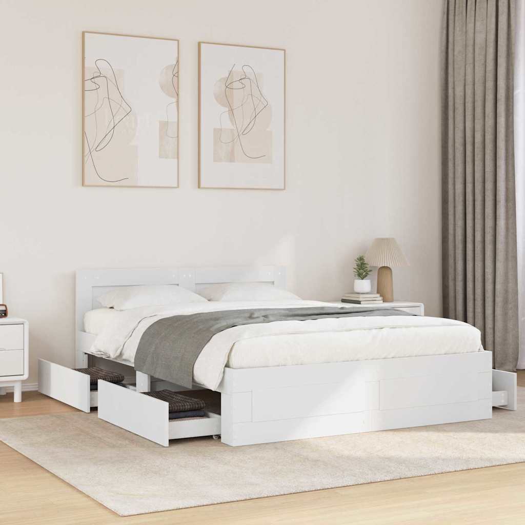 Cadre de lit 2 pcs Blanc 137 x 188 cm Bois d'ingénierie - XIOS