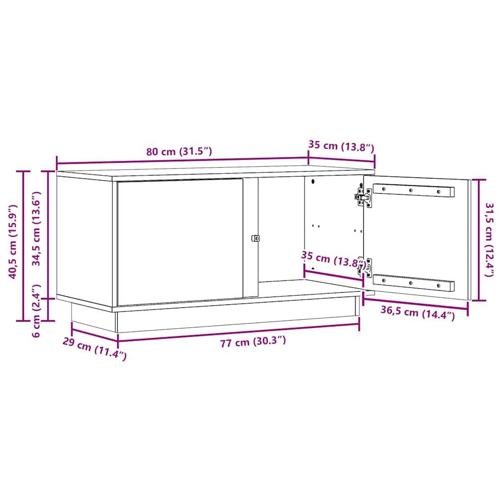 Meuble TV Brun cire 80 x 35 x 40,5 cm Pin massif - XIOS