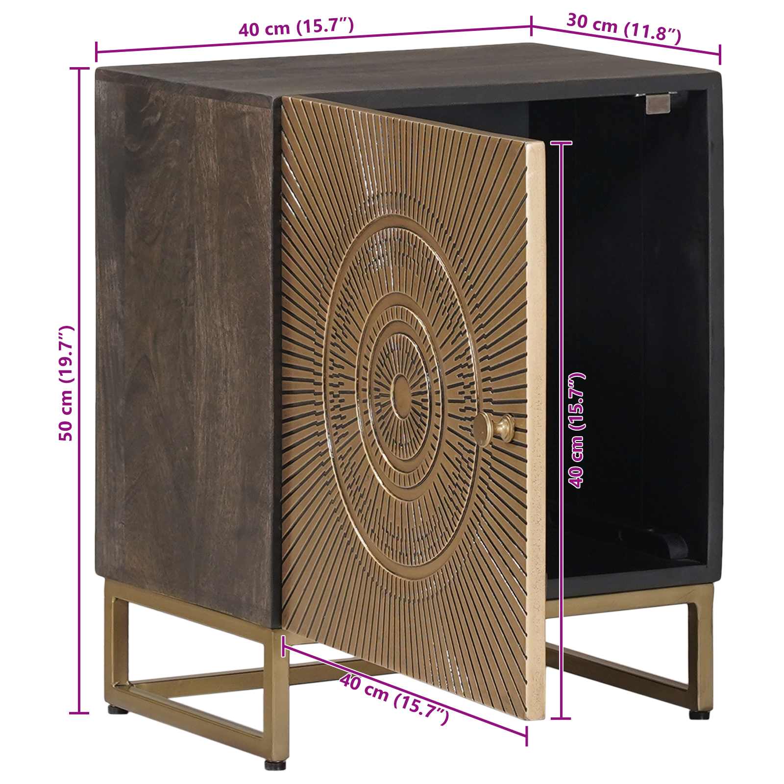 Cabinet de chevet Laiton 40 x 30 x 50 cm - XIOS
