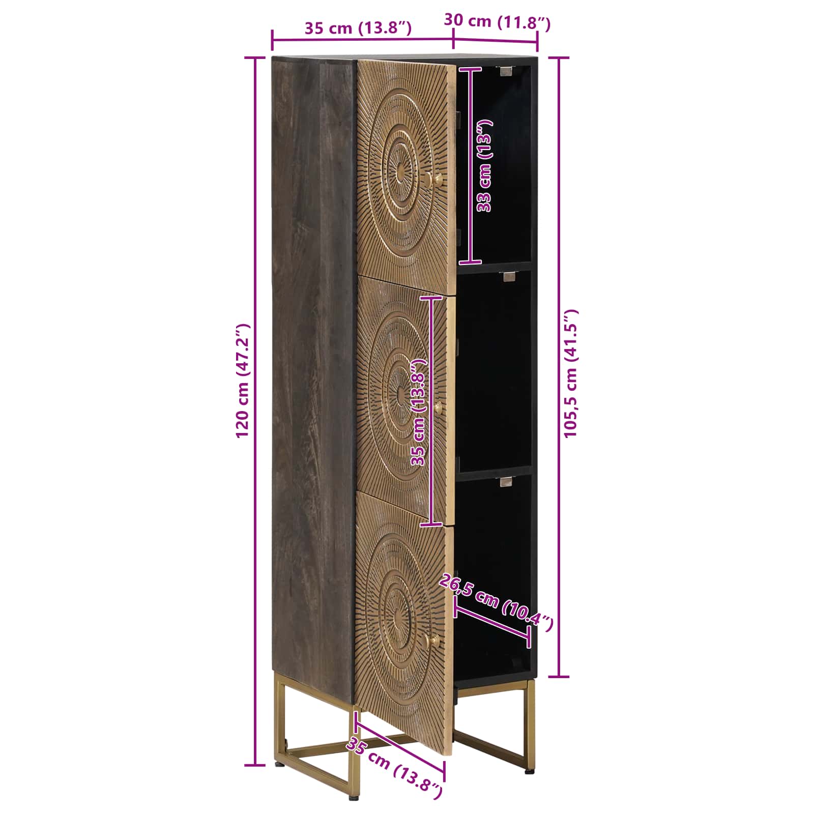 Haut Armoire Laiton 35 x 30 x 120 cm - XIOS