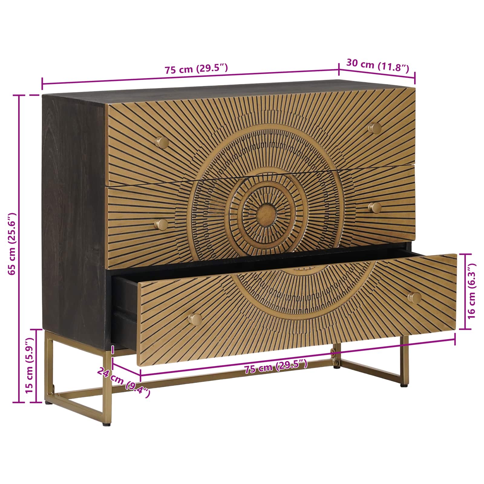 Armoire à tiroirs avec tiroir Laiton 75 x 30 x 65 cm - XIOS
