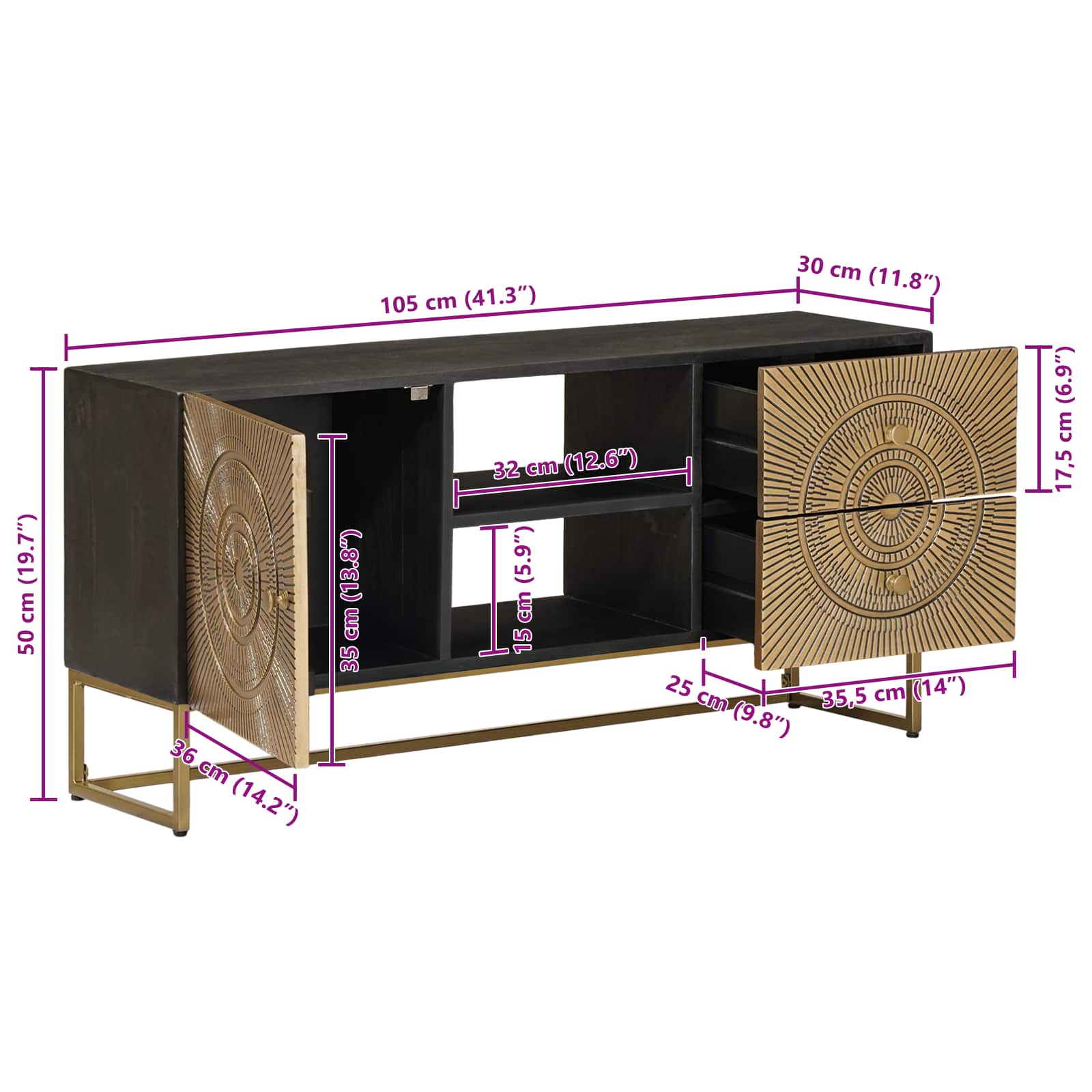 Meuble TV avec tiroir avec étagère Laiton 105 x 30 x 50 cm - XIOS