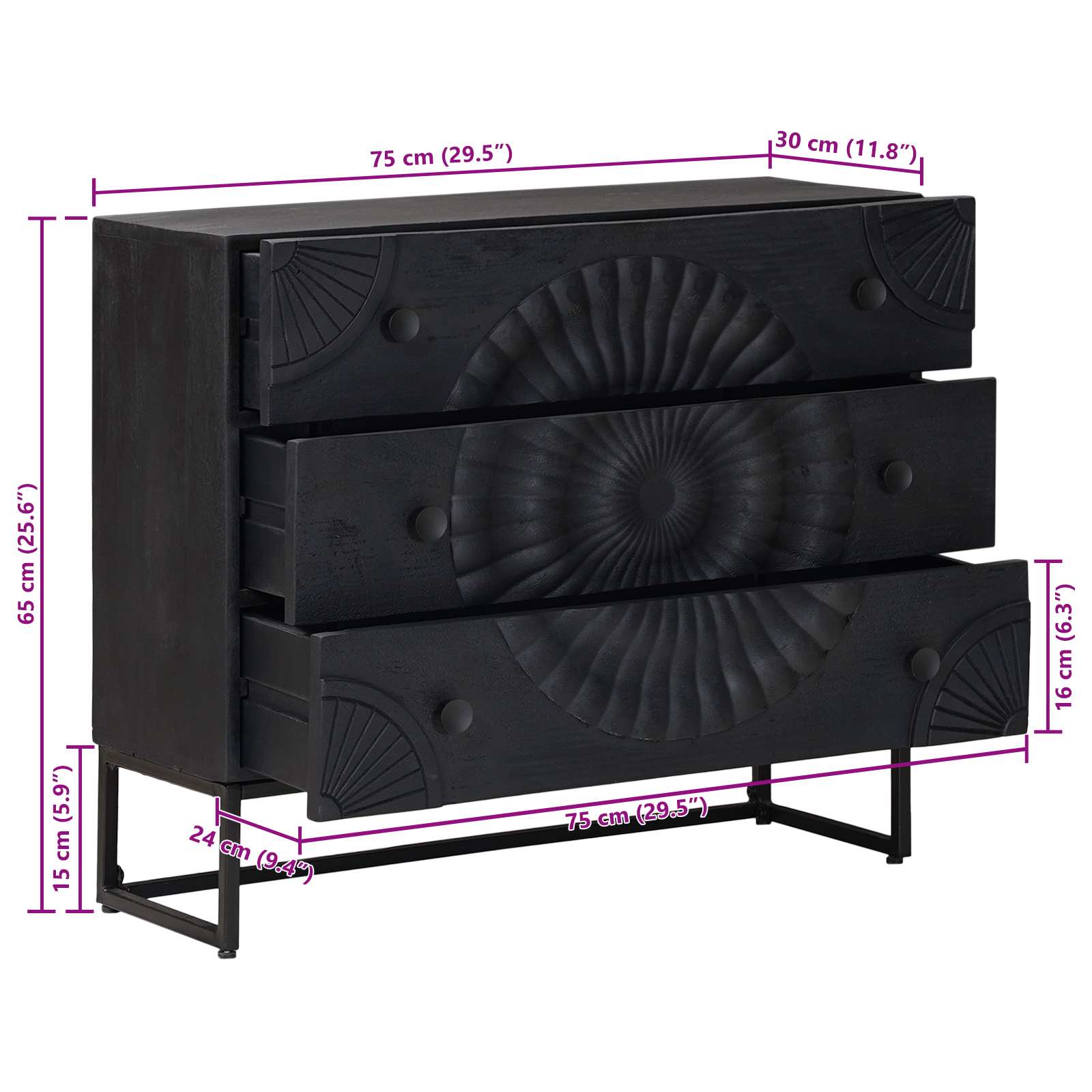 Armoire à tiroirs avec tiroir Noir 75 x 30 x 65 cm - XIOS