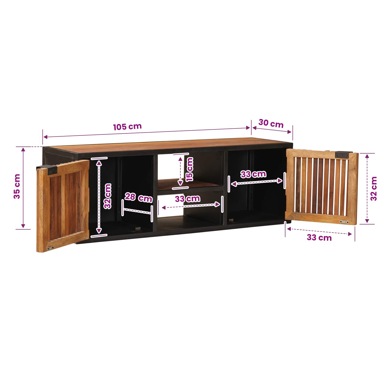 Meuble TV Fait Main 105 x 30 x 35 cm Bois de mangue massif