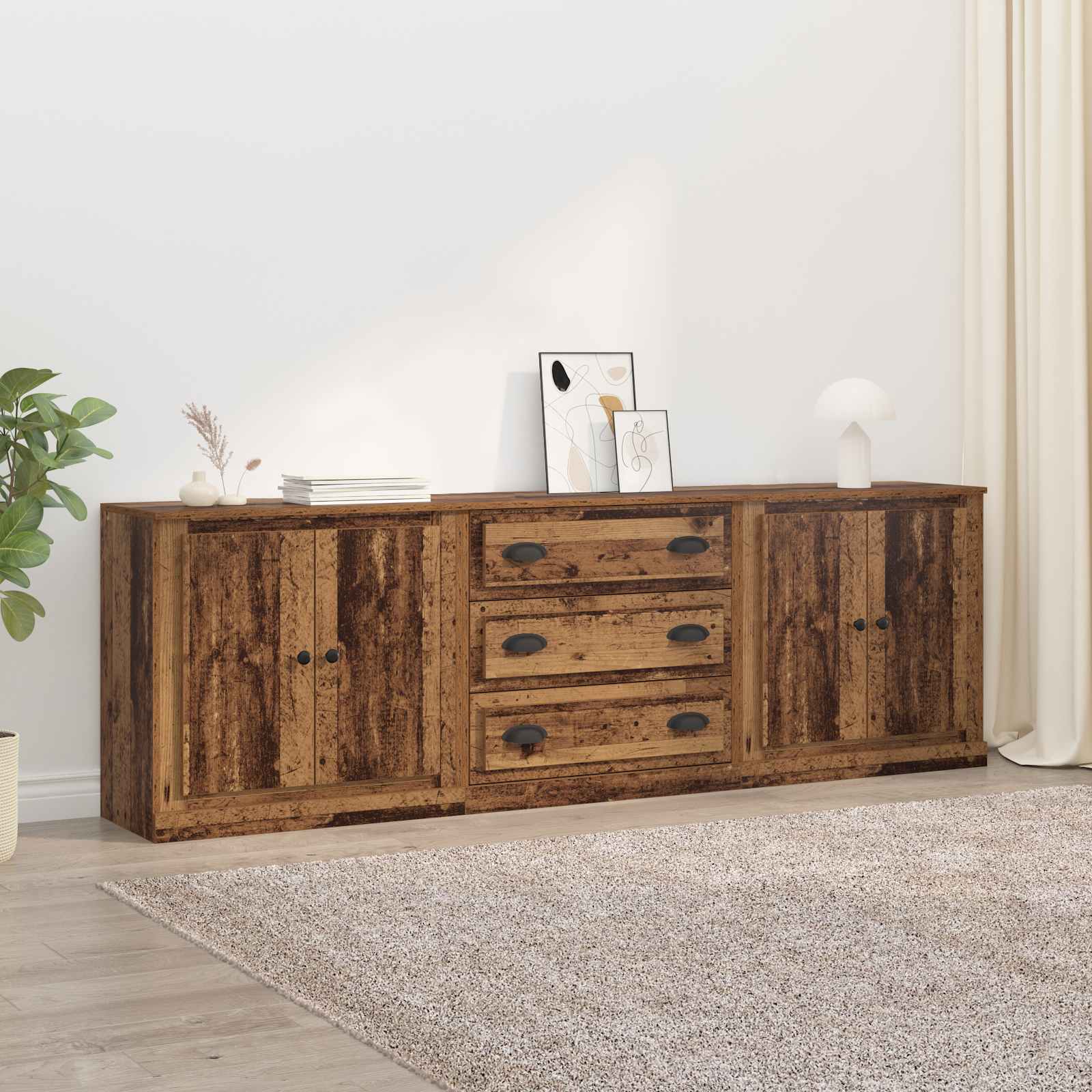 Buffets avec tiroir 3 pcs Bois ancien 210 x 35,5 x 67,5 cm - XIOS