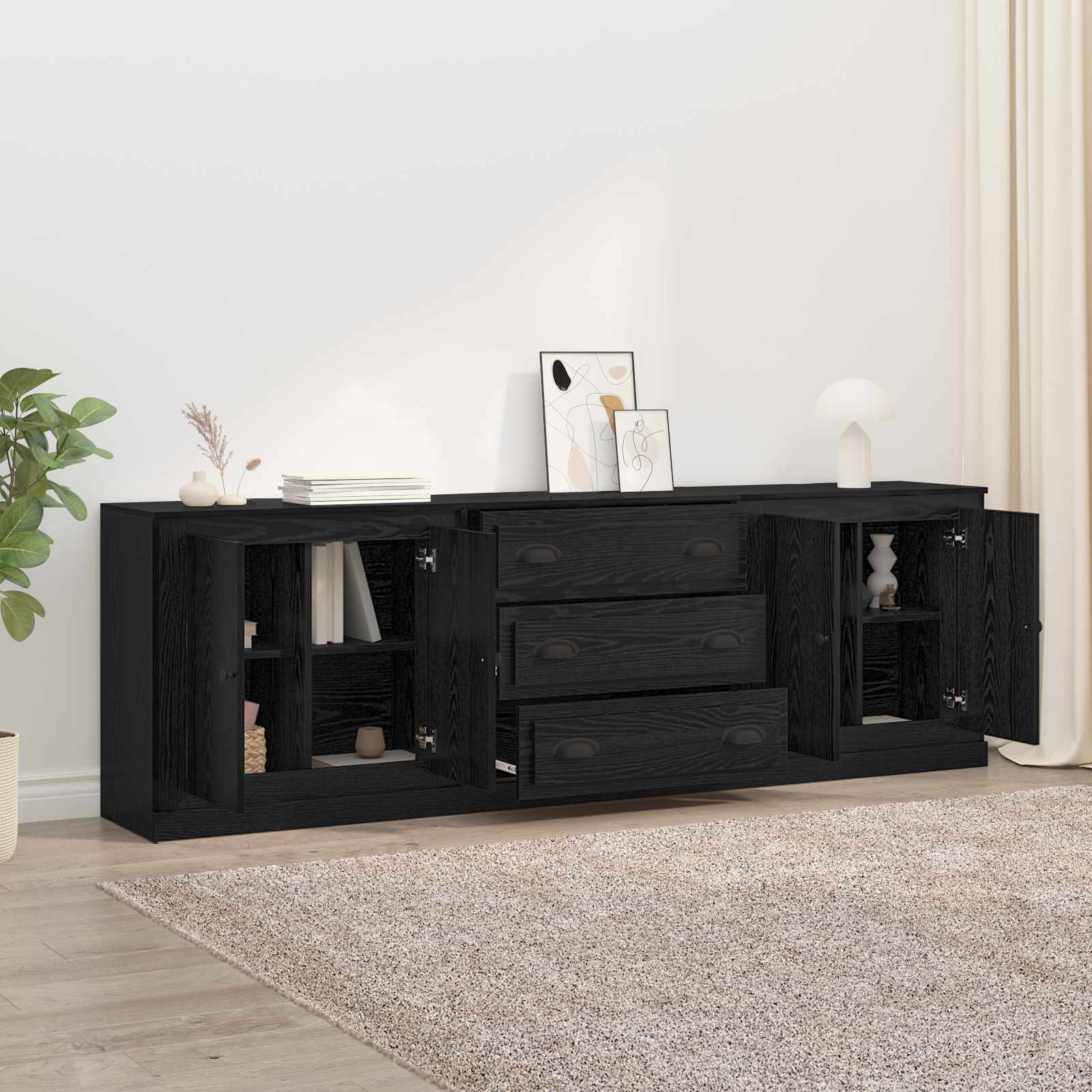 Buffets 3 pc Chêne noir 210 x 35,5 x 67,5 cm Bois d'ingénierie
