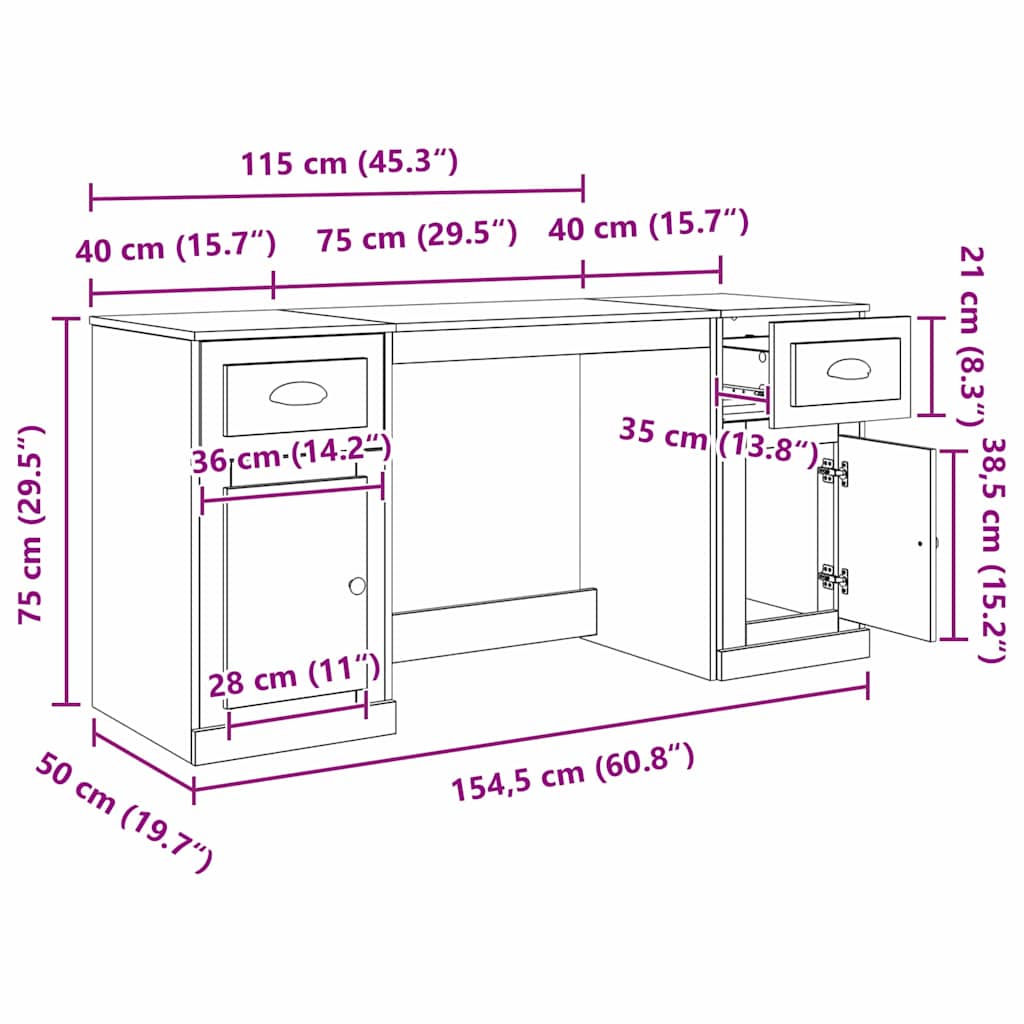 Bureau avec armoire Chêne artisanal 154,5 x 50 x 75 cm - XIOS