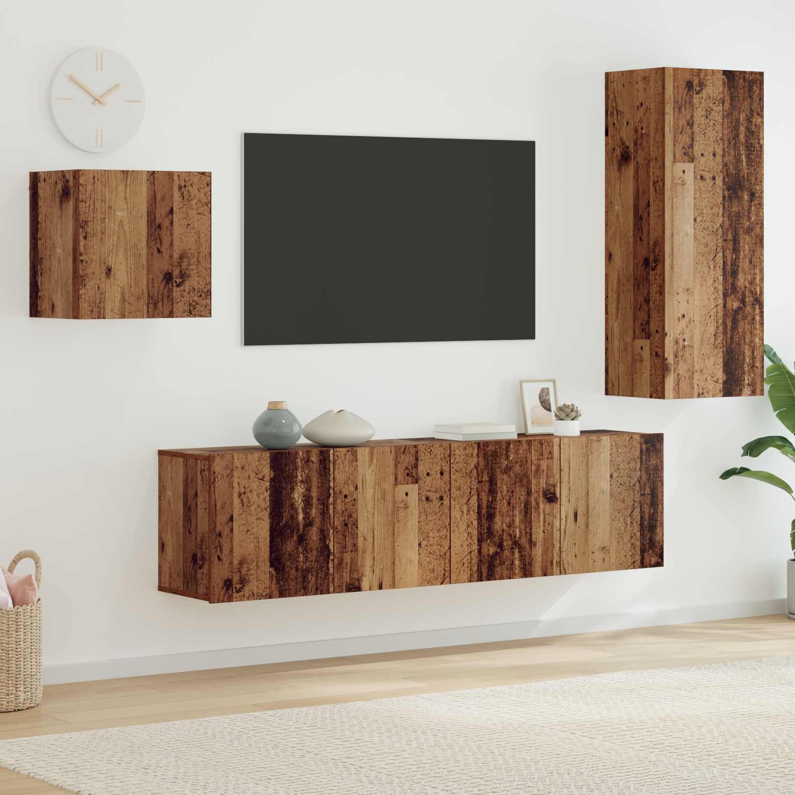 Meuble TV Montage mural 4 pcs Bois Ancien Bois d'ingénierie - XIOS