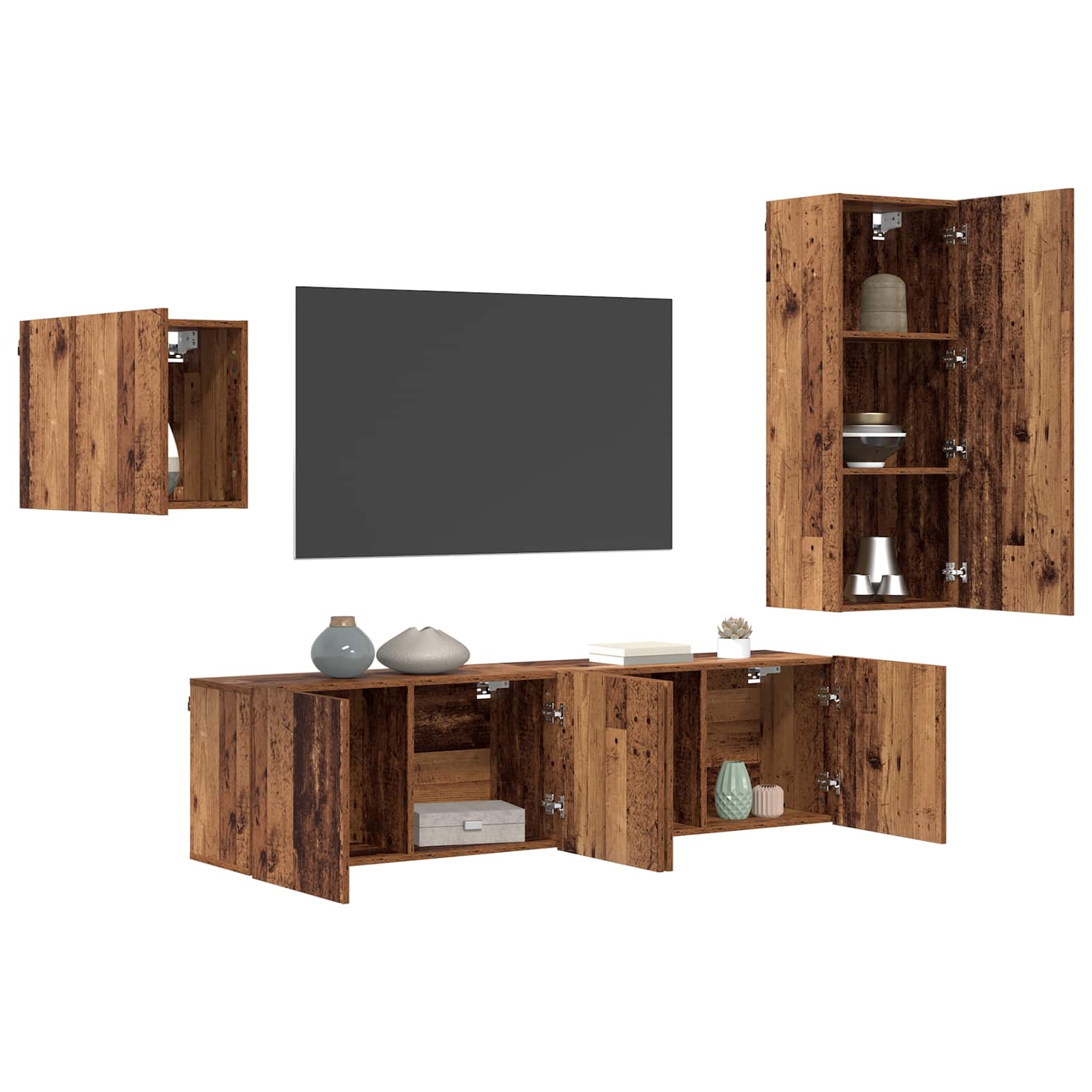 Meuble TV Montage mural 4 pcs Bois Ancien Bois d'ingénierie - XIOS