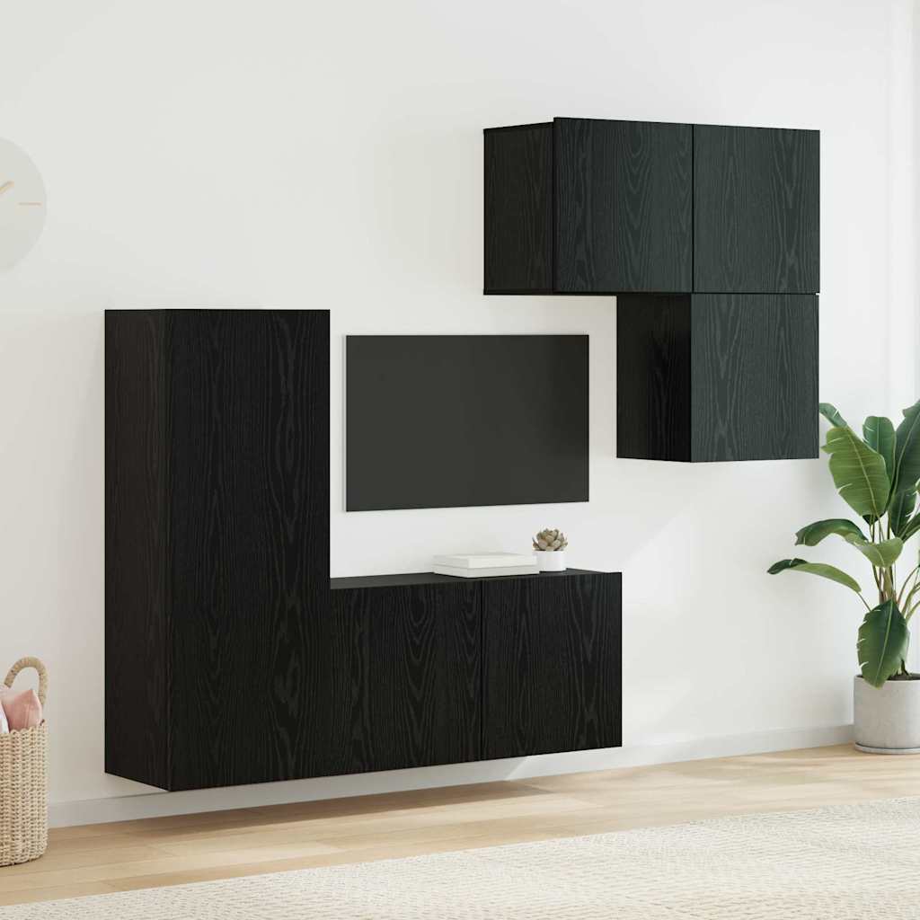 Unité murale de TV 4 pcs Chêne noir Bois d'ingénierie - XIOS