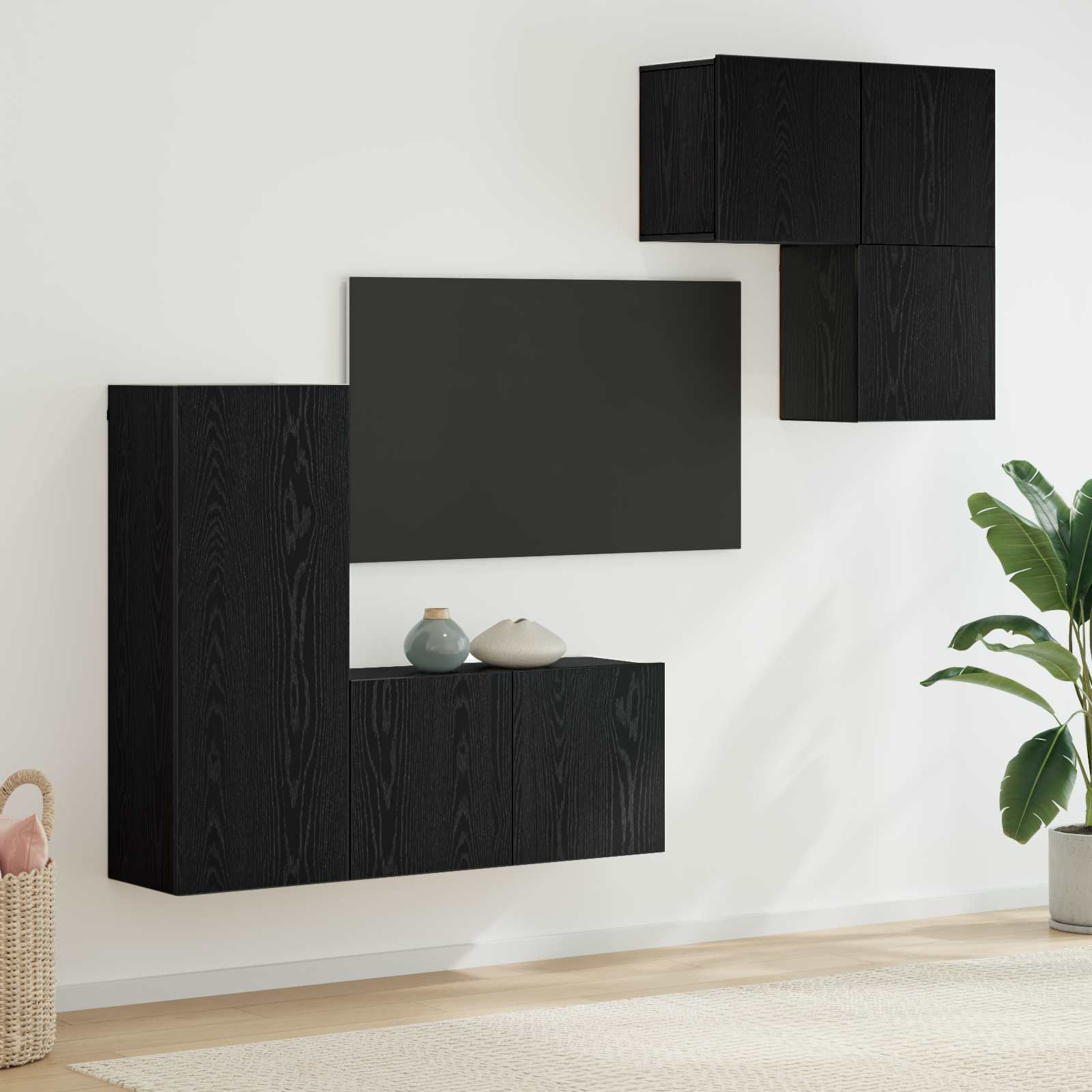 Meuble TV 4 pc Chêne noir Bois d'ingénierie