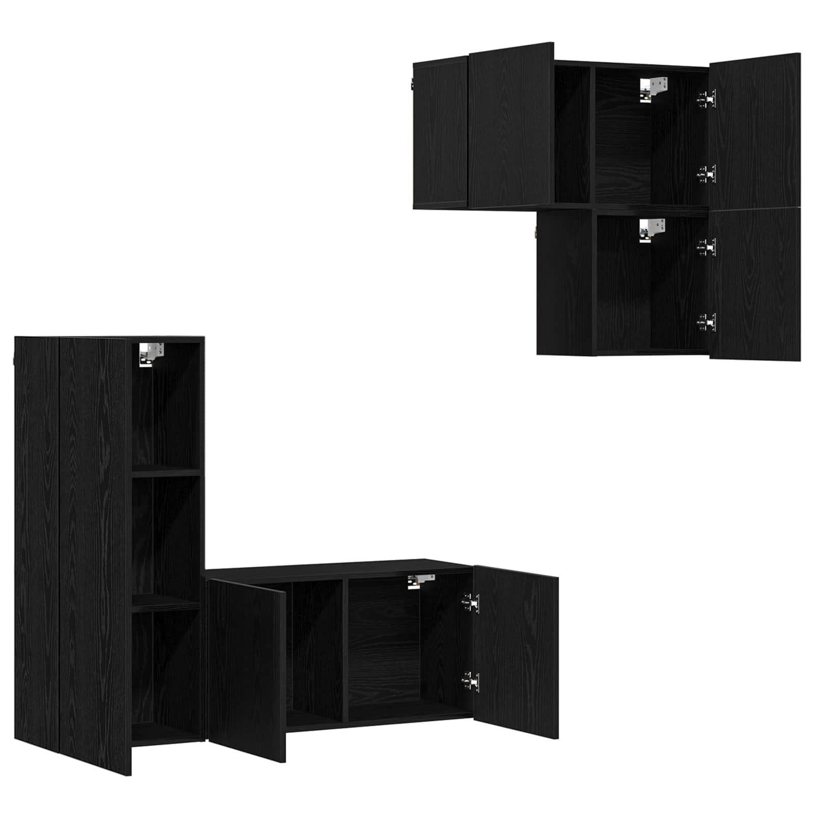 Meuble TV 4 pc Chêne noir Bois d'ingénierie