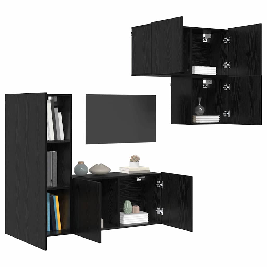 Unité murale de TV 4 pcs Chêne noir Bois d'ingénierie - XIOS