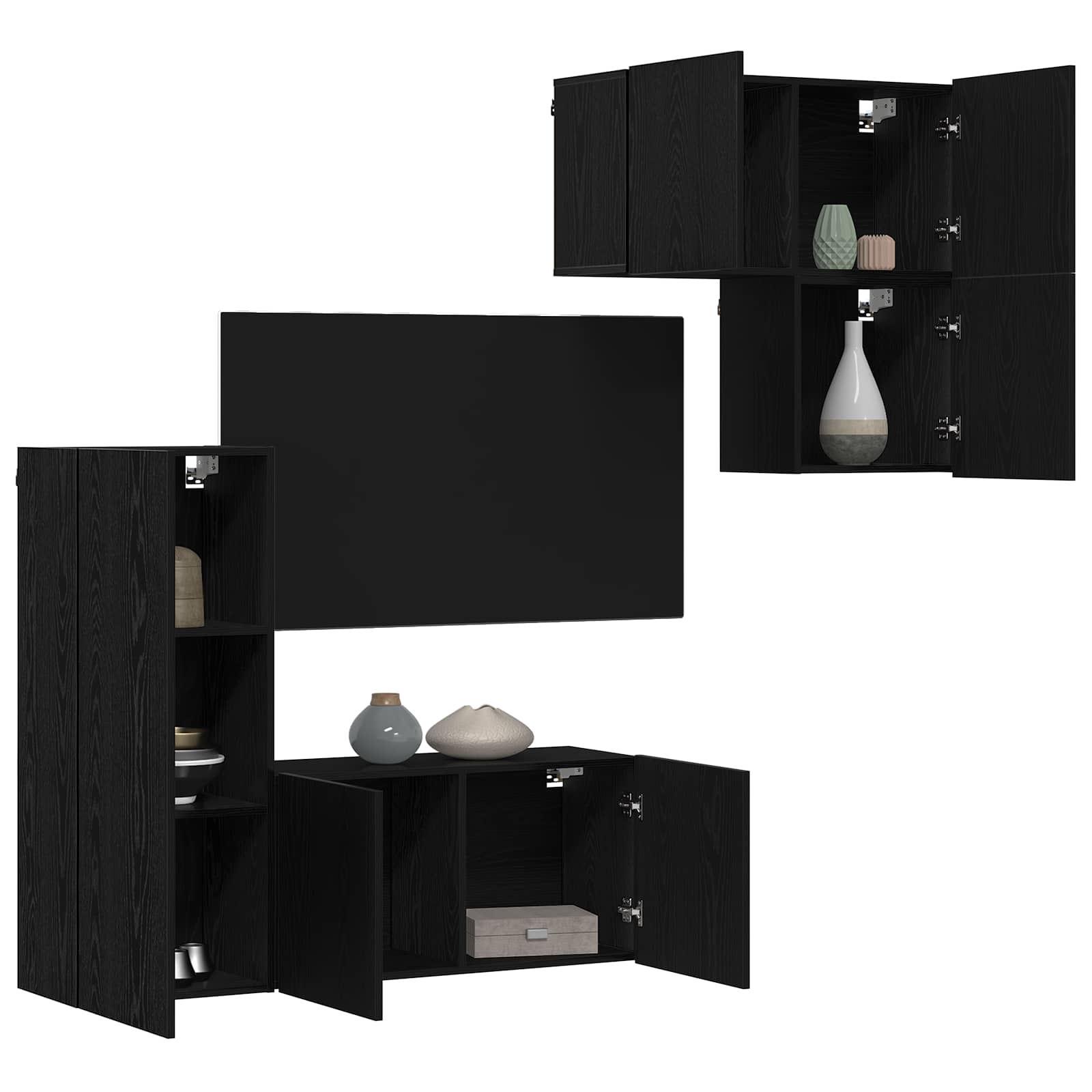Meuble TV 4 pc Chêne noir Bois d'ingénierie