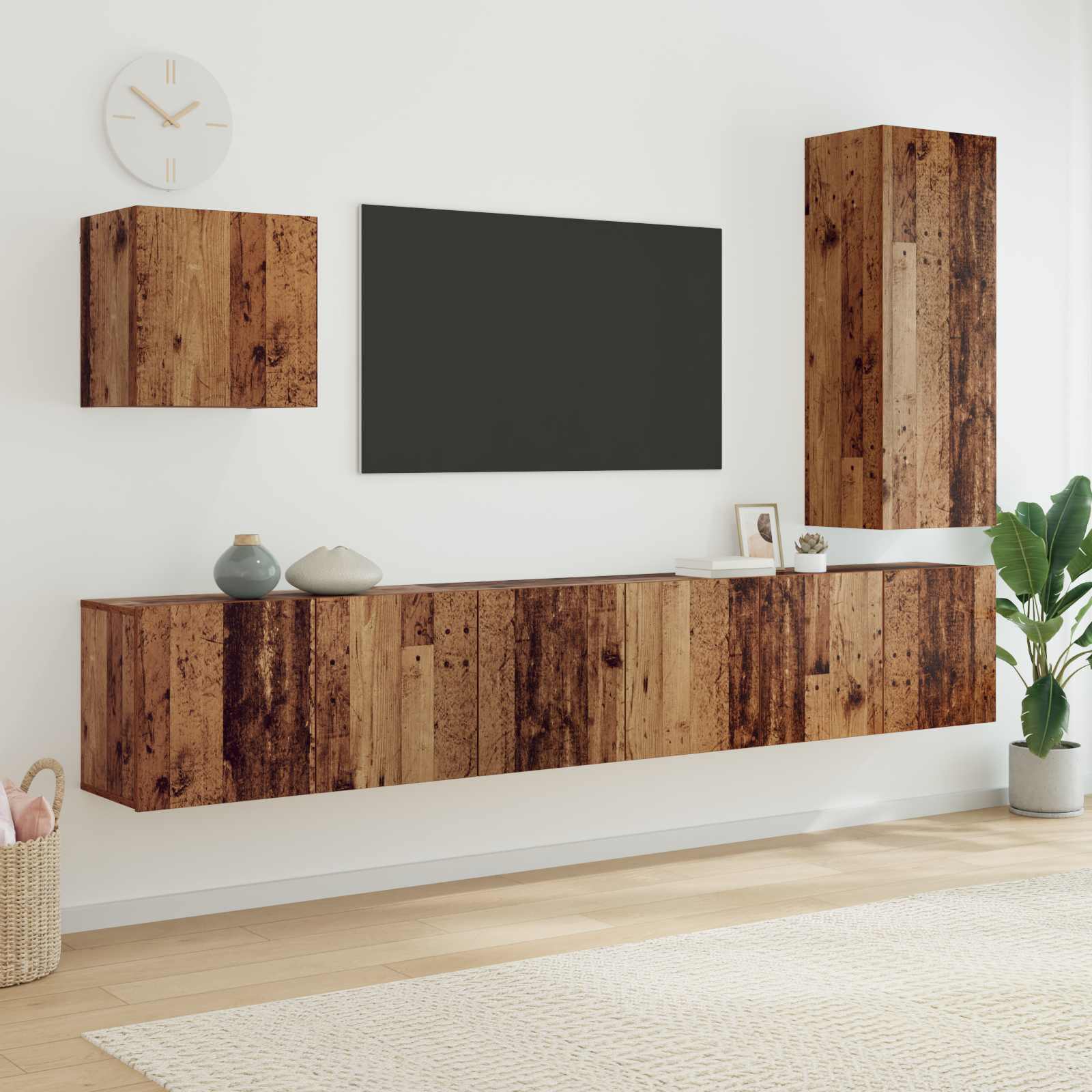 Unité murale de TV 5 pcs Bois Ancien Bois d'ingénierie - XIOS