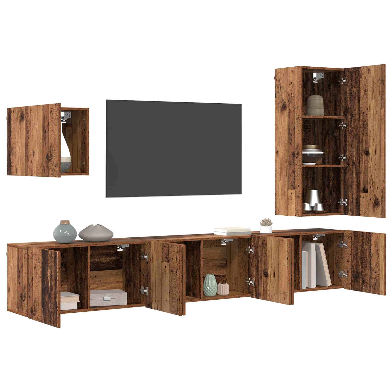 Unité murale de TV 5 pcs Bois Ancien Bois d'ingénierie - XIOS