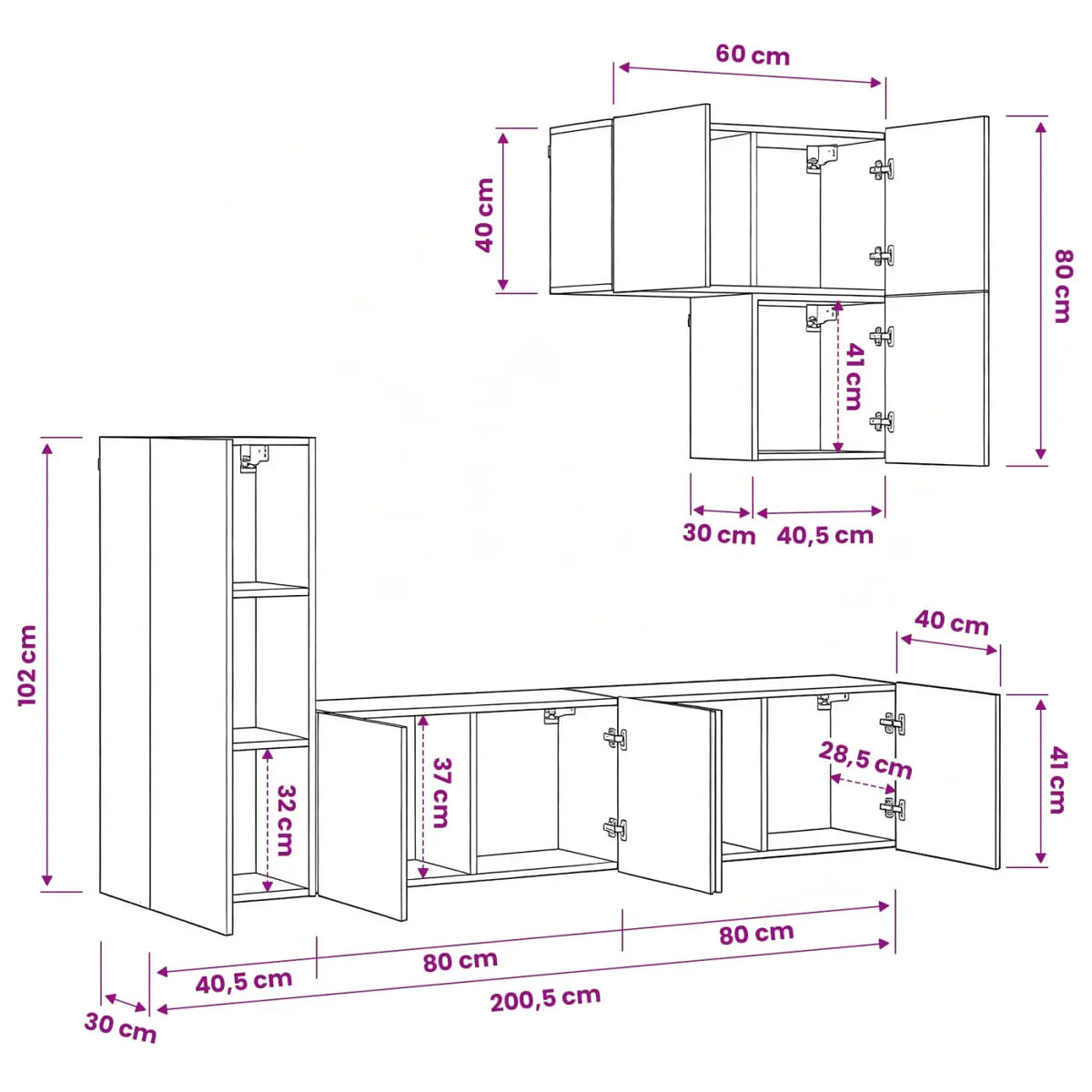 Unité murale de TV 5 pc Bois Ancien Bois d’ingénierie - XIOS