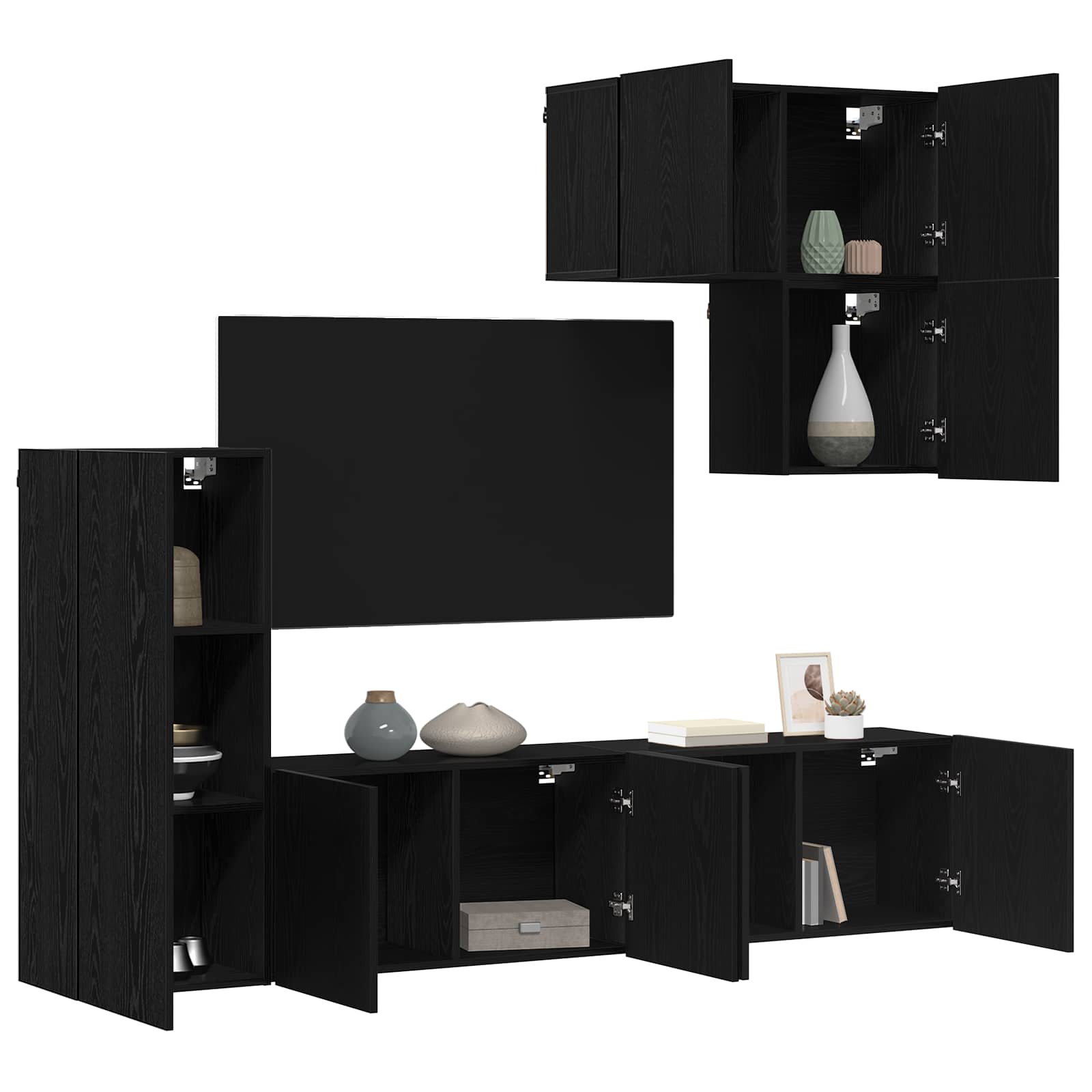 Unité murale de TV 5 pc Chêne noir Bois d'ingénierie