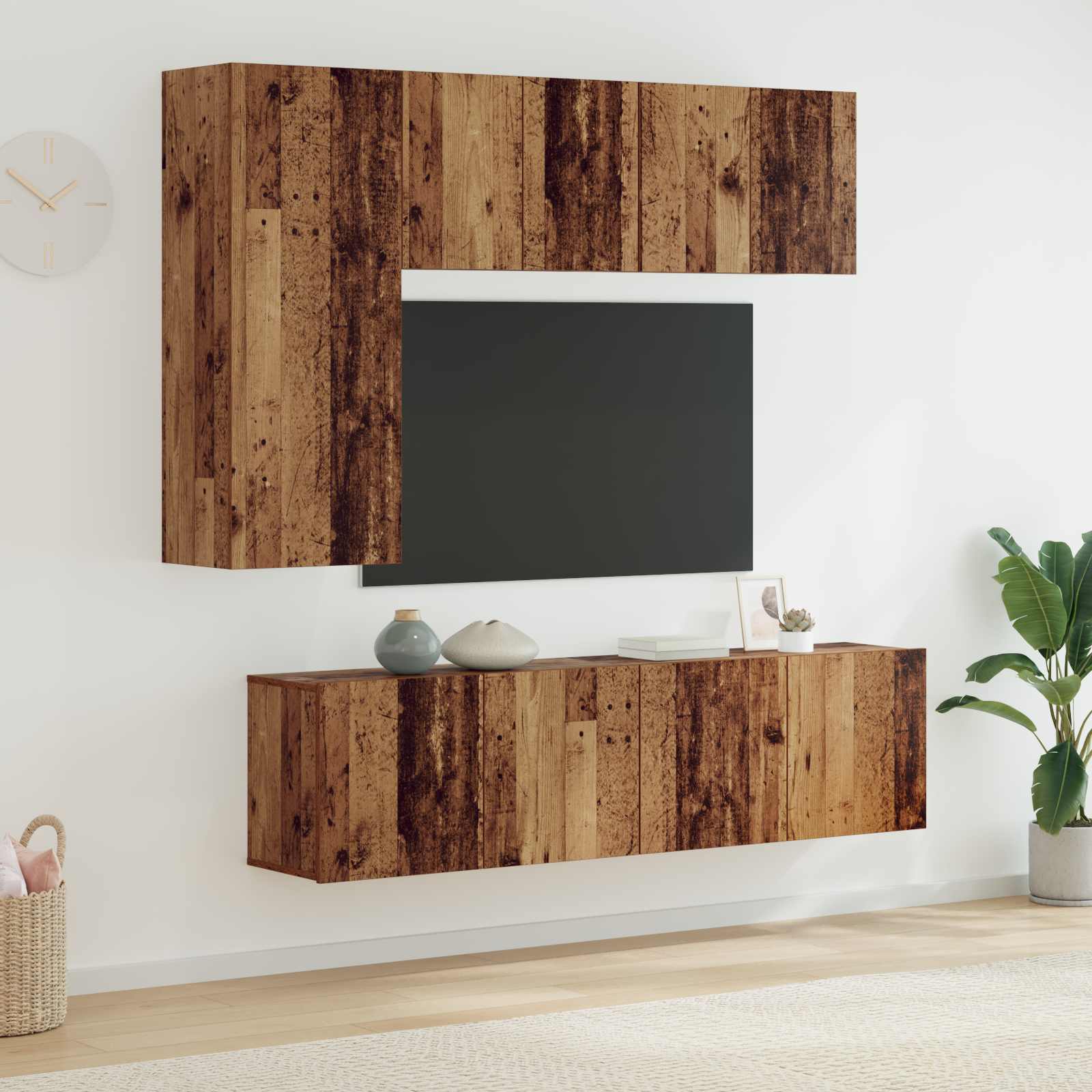 Unité murale de TV 5 pcs Bois Ancien Bois d'ingénierie - XIOS
