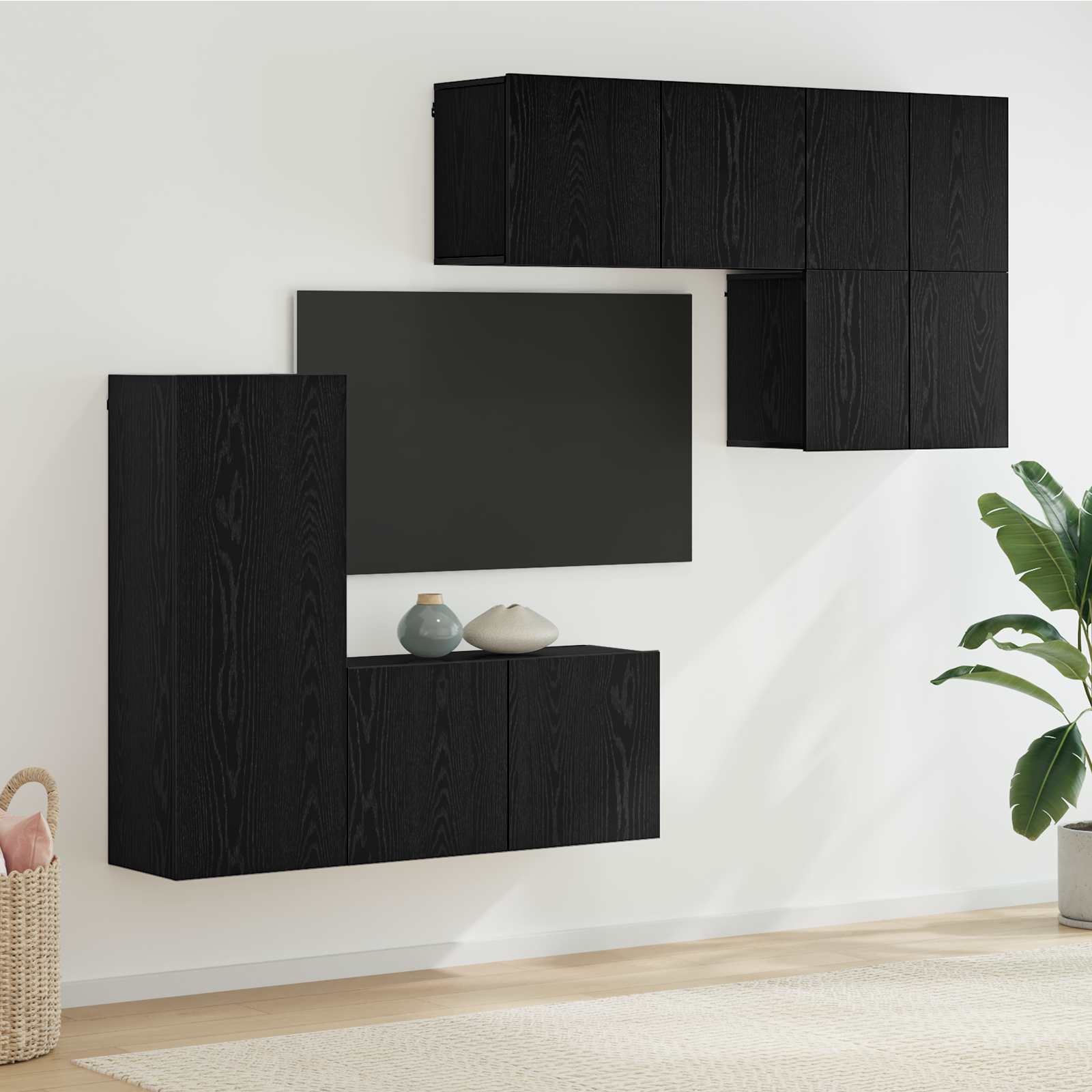 Unité murale de TV 5 pc Chêne noir Bois d'ingénierie