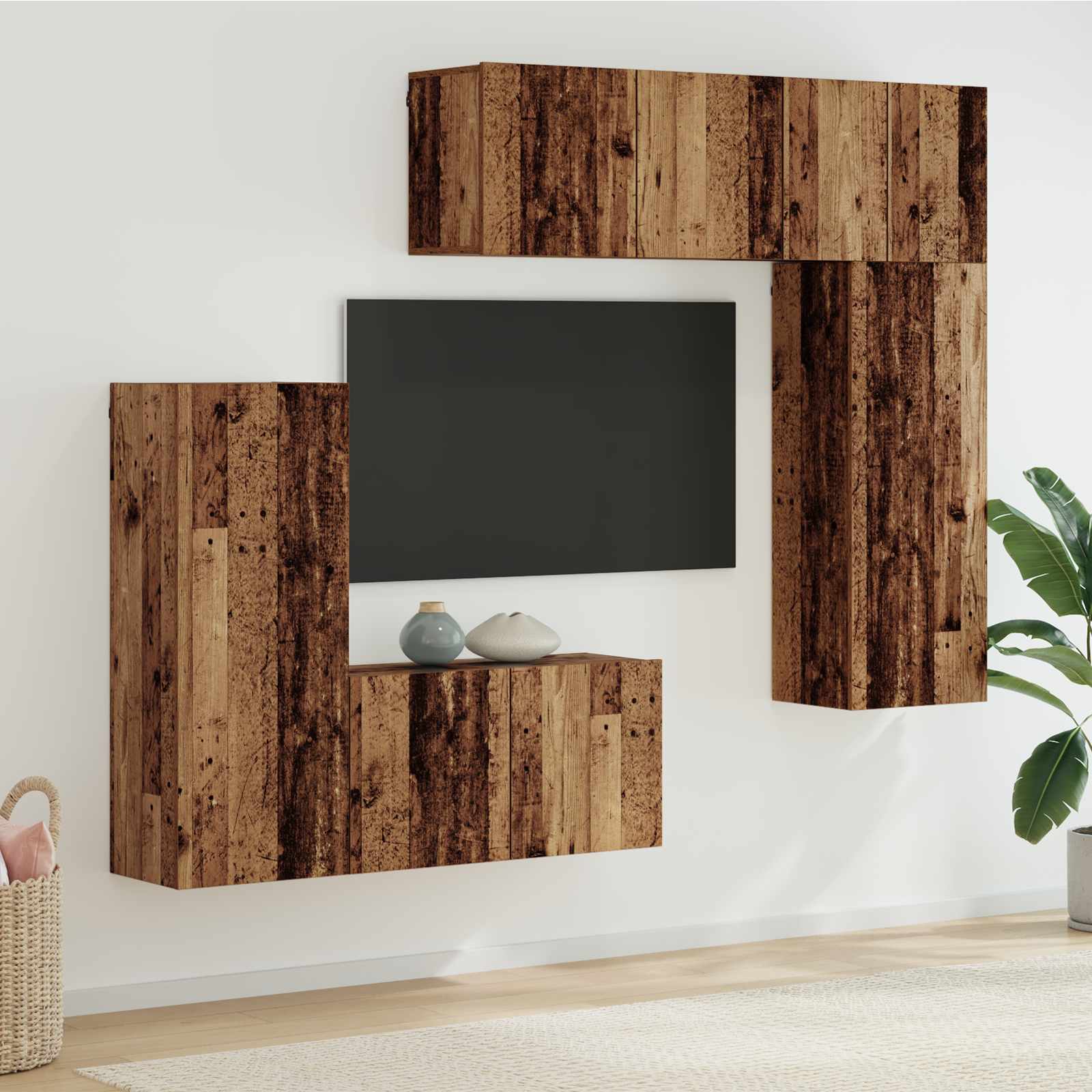 Unité murale de TV 5 pcs Bois Ancien Bois d'ingénierie - XIOS