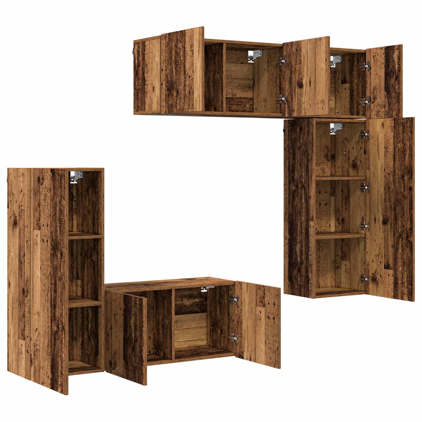 Unité murale de TV 5 pcs Bois Ancien Bois d'ingénierie - XIOS