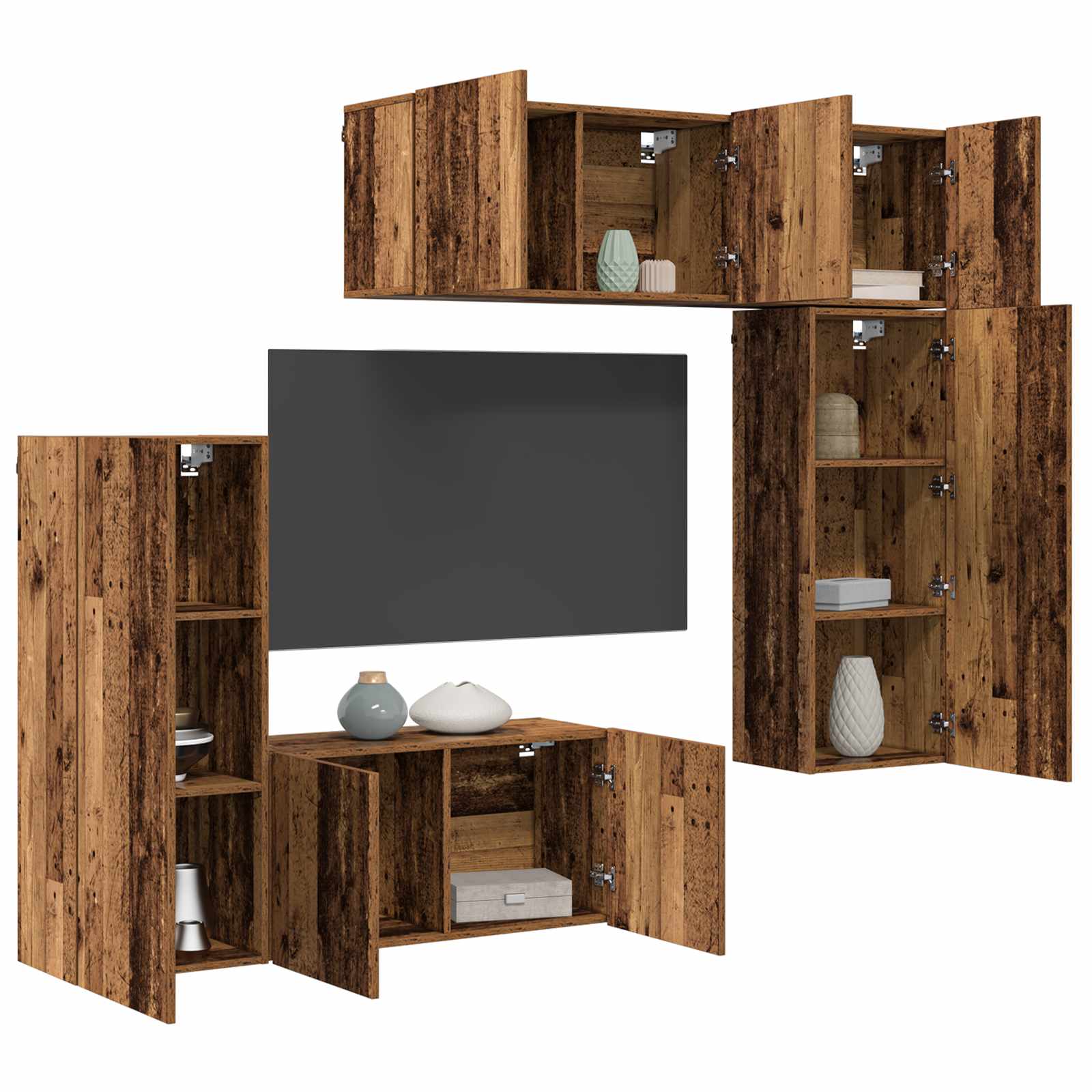 Unité murale de TV 5 pcs Bois Ancien Bois d'ingénierie - XIOS