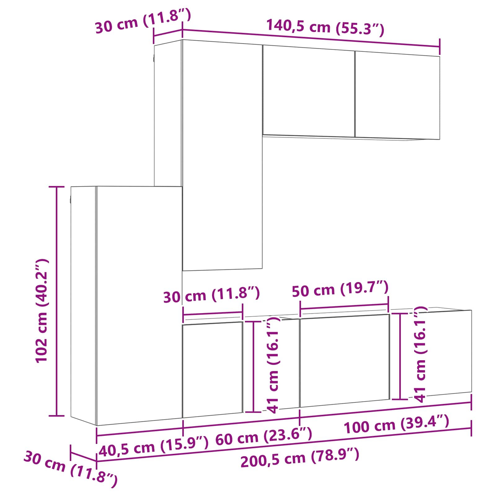 Unité murale de TV 5 pcs Chêne artisanal Bois d'ingénierie - XIOS