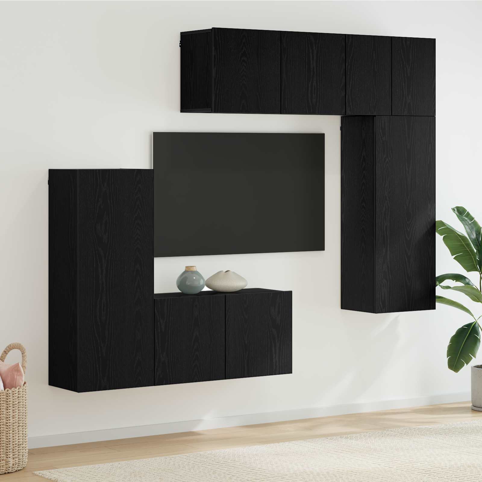 Unité murale de TV 5 pc Chêne noir Bois d'ingénierie