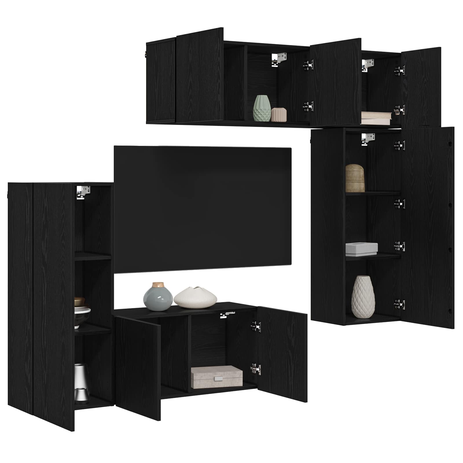 Unité murale de TV 5 pc Chêne noir Bois d'ingénierie