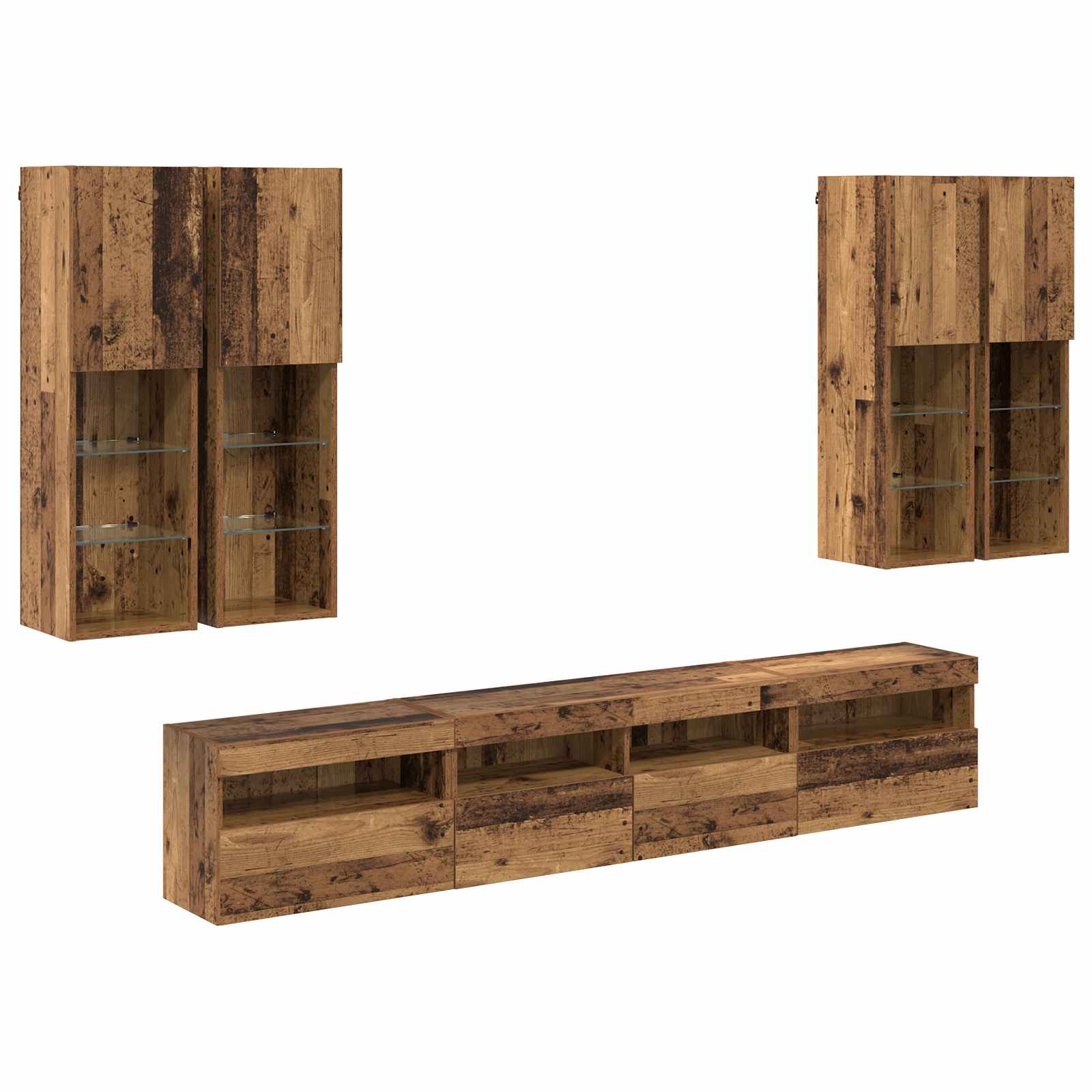 Ensemble de meuble TV mural avec éclairage LED 7 pcs - XIOS