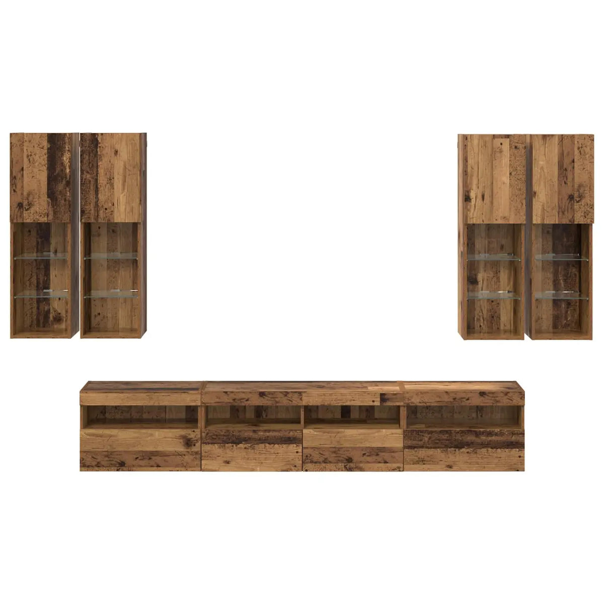 Ensemble de meuble TV mural avec éclairage LED 7 pc Bois ancien - XIOS