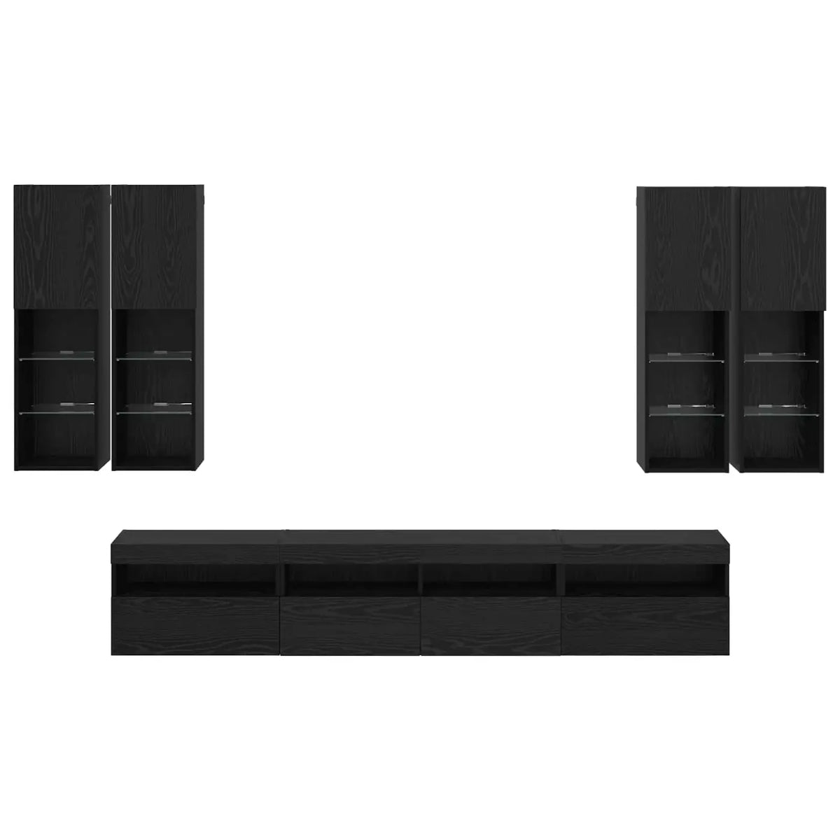 Ensemble de meuble TV mural avec éclairage LED 7 pc Chêne noir - XIOS