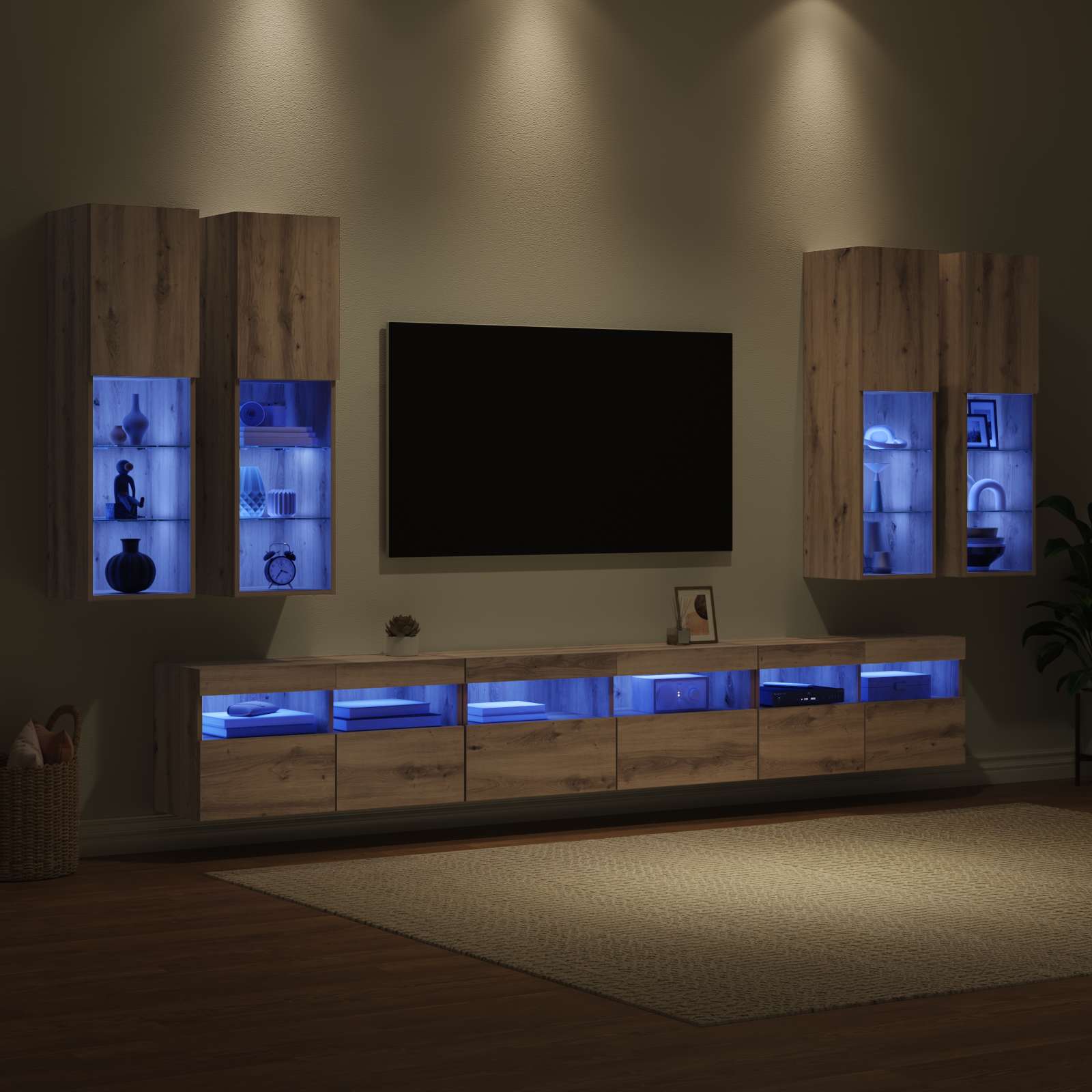 Ensemble de meuble TV mural Montage mural 7 pcs Chêne artisanal - XIOS
