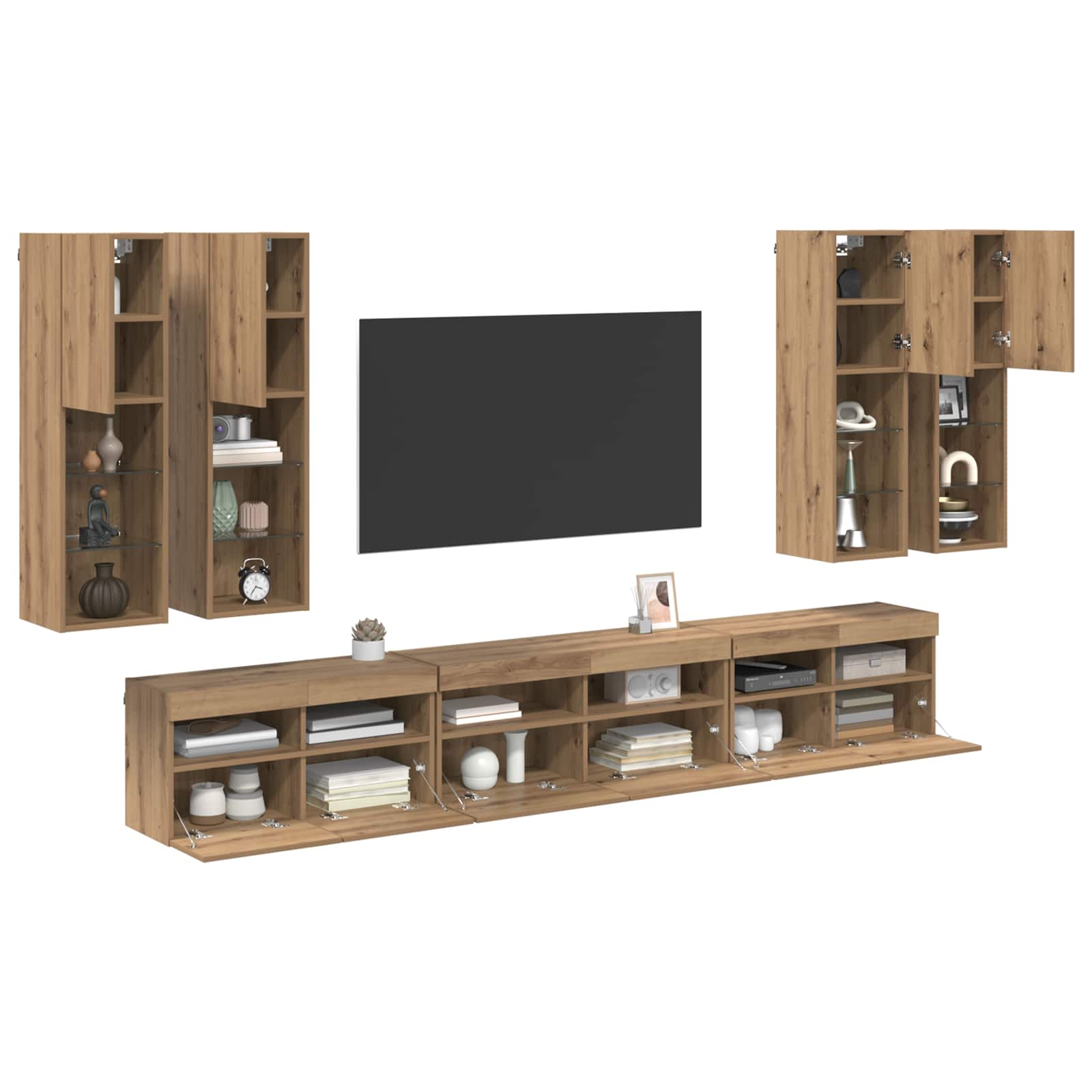 Ensemble de meuble TV mural Montage mural 7 pcs Chêne artisanal - XIOS
