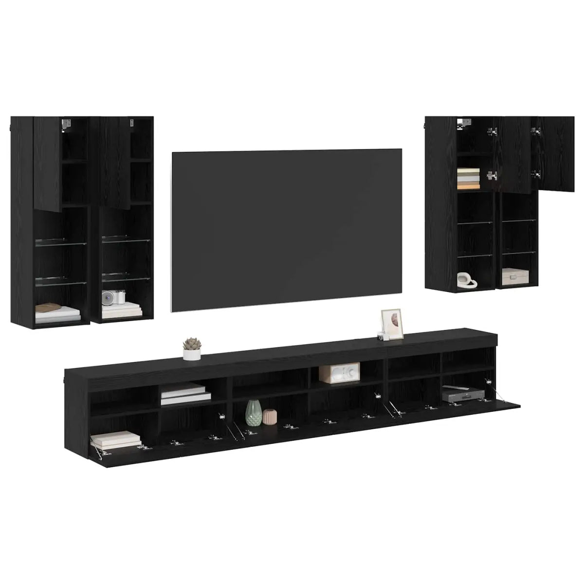 Ensemble de meuble TV mural 7 pc Chêne noir Bois d’ingénierie - XIOS