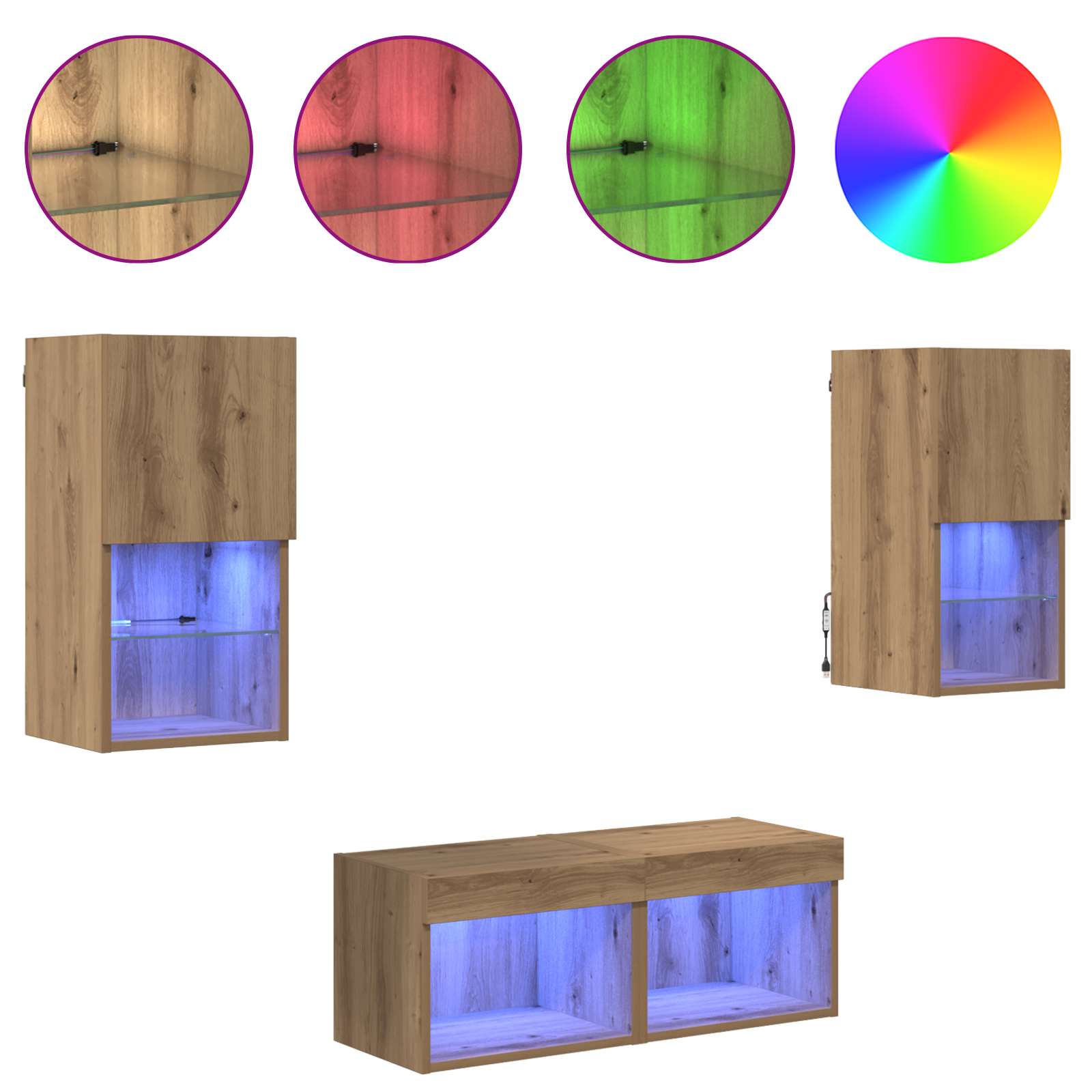 Meubles TV muraux 4 pcs Chêne artisanal Bois d'ingénierie - XIOS
