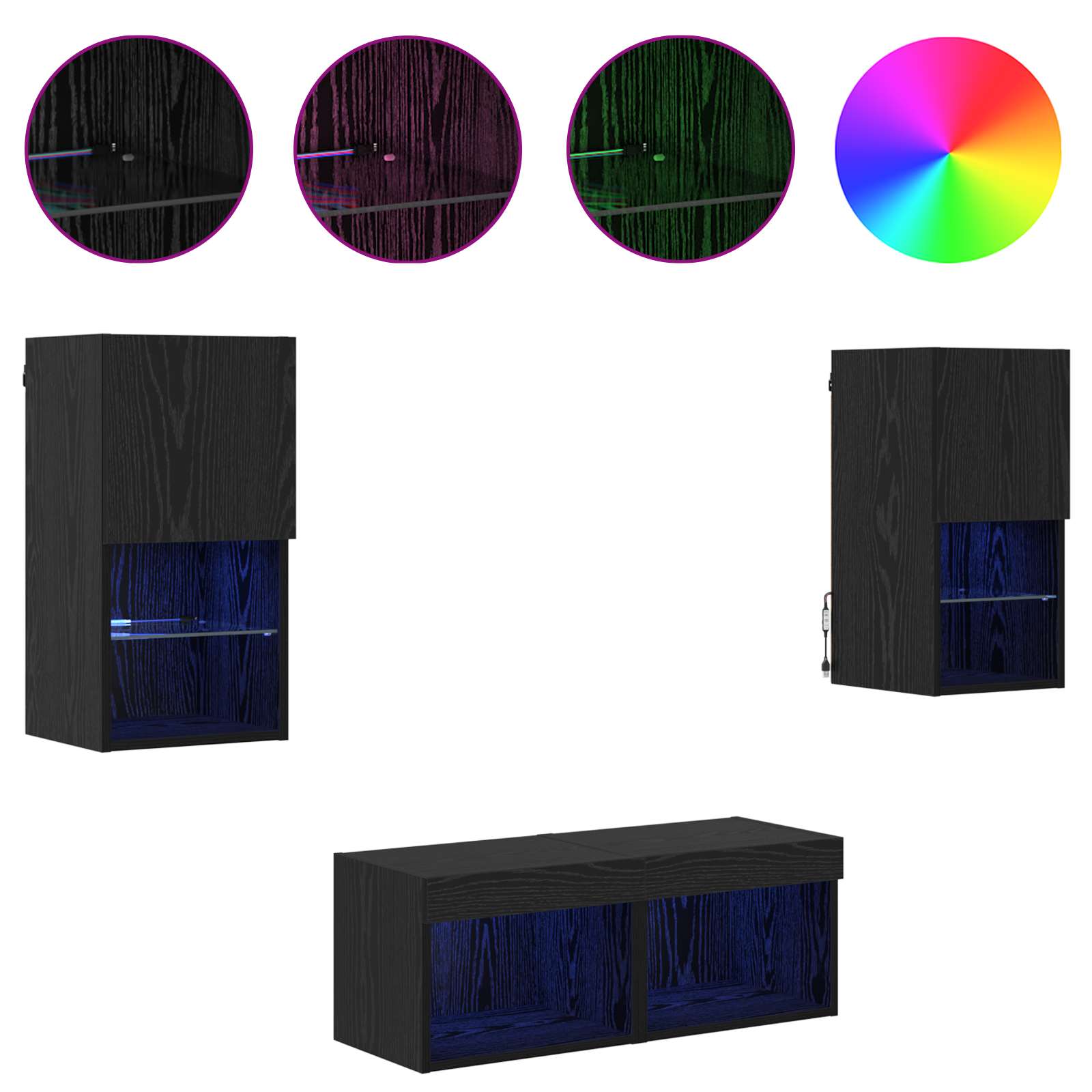 Meubles TV muraux 4 pcs Chêne noir Bois d'ingénierie - XIOS