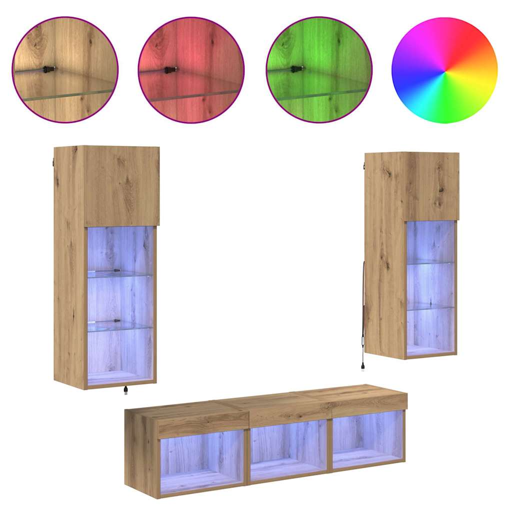 Meubles TV muraux 5 pcs Chêne noir 60 x 30 x 30 cm - XIOS