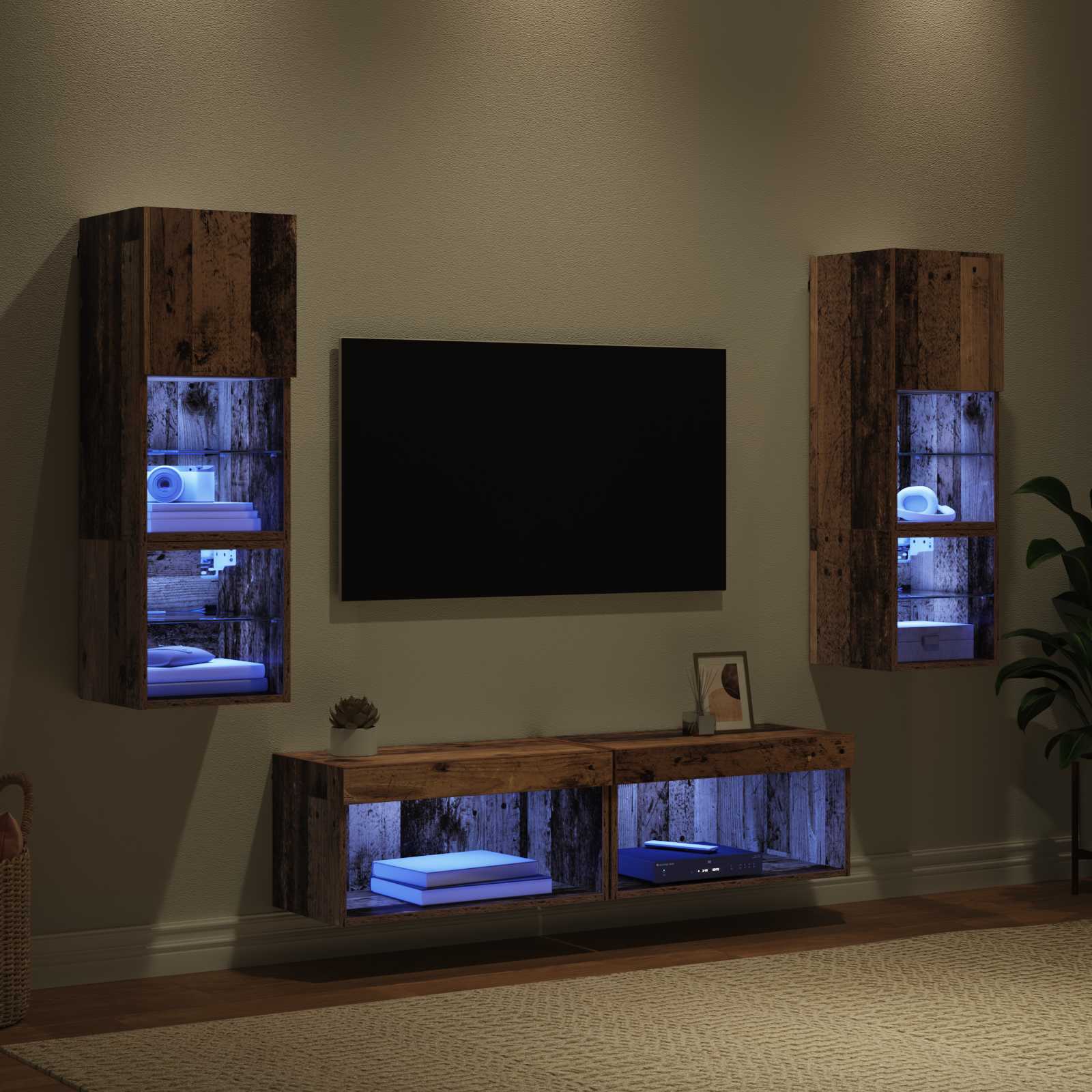 Unité murale de TV 6 pcs Bois Ancien Bois d'ingénierie - XIOS