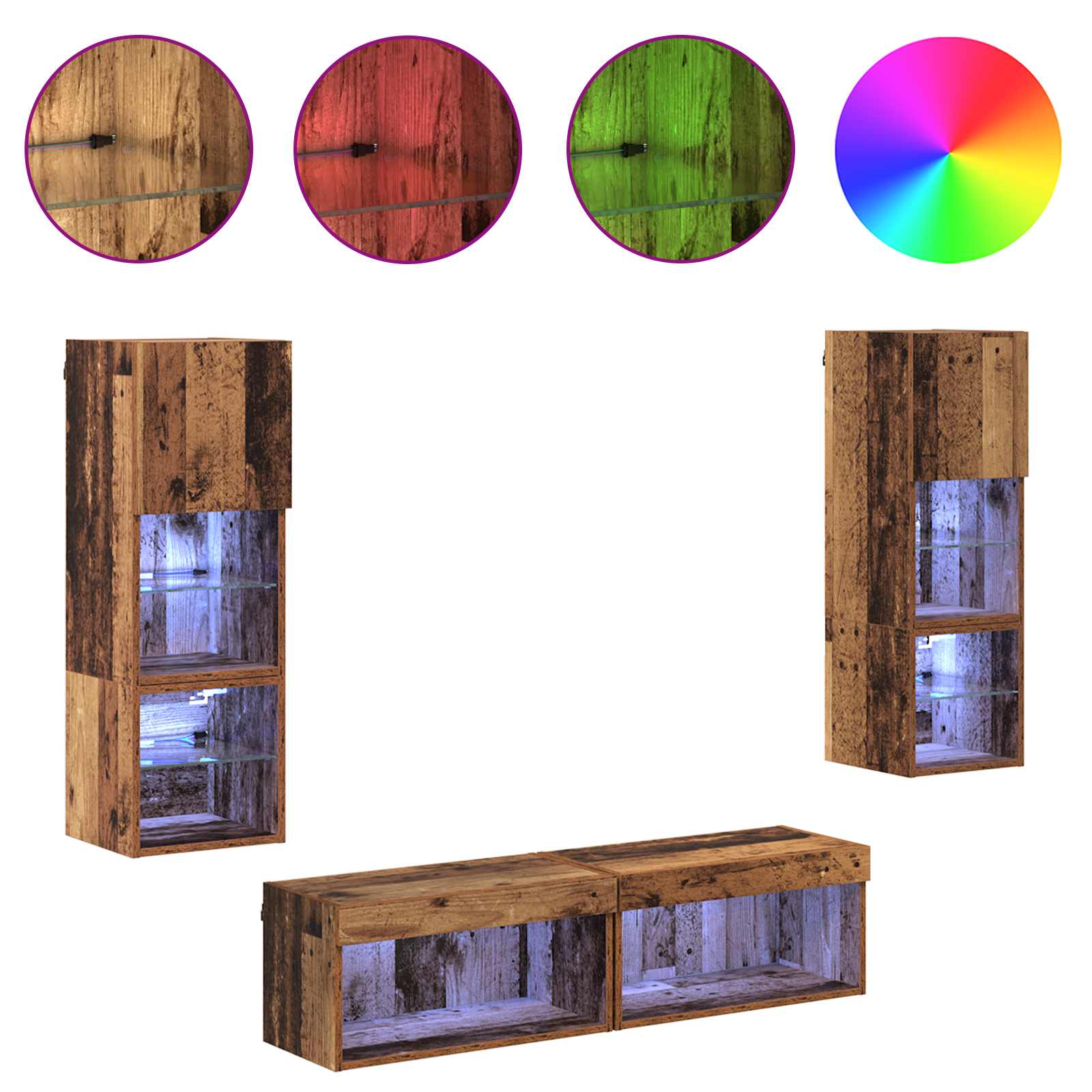 Unité murale de TV 6 pcs Bois Ancien Bois d'ingénierie - XIOS