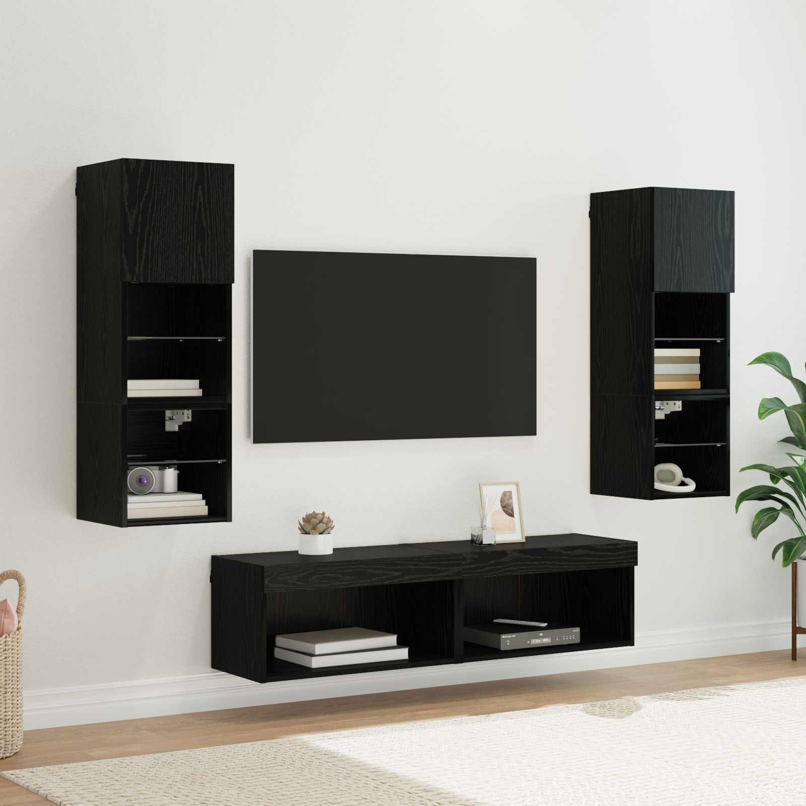 Unité murale de TV 6 pcs Chêne noir Bois d'ingénierie - XIOS