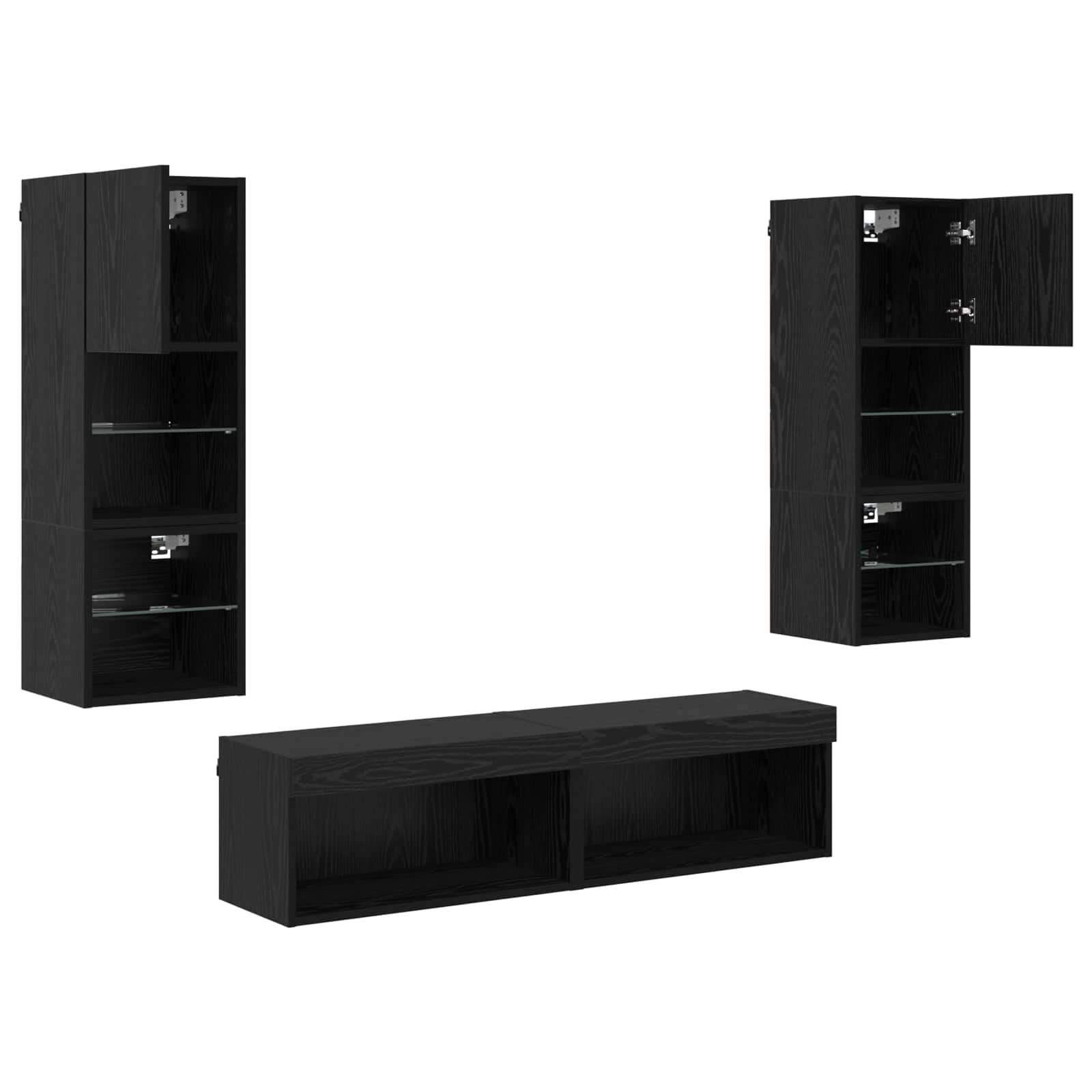 Unité murale de TV 6 pcs Chêne noir Bois d'ingénierie - XIOS