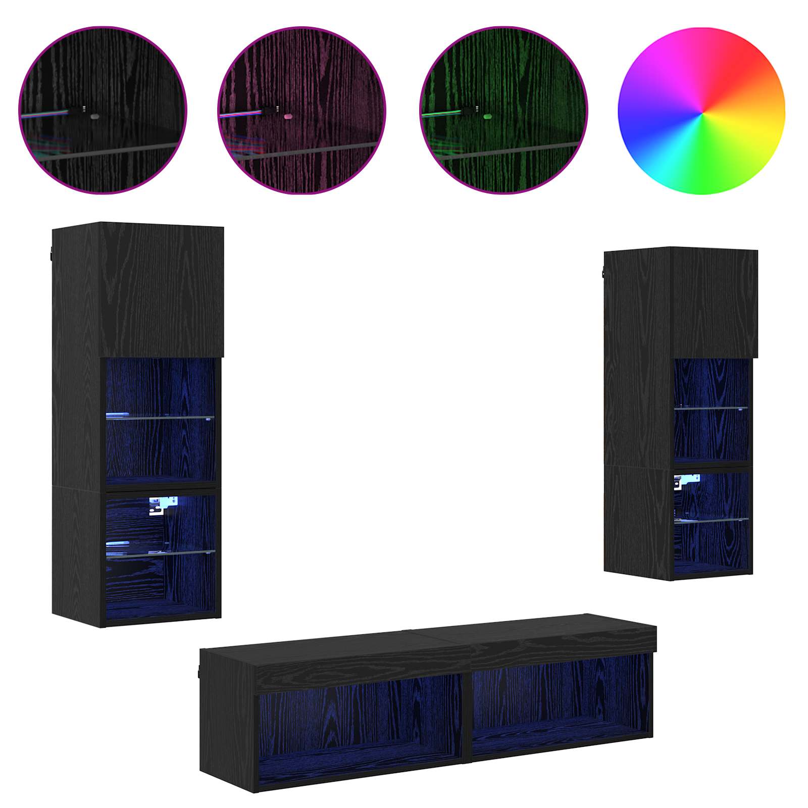 Unité murale de TV 6 pcs Chêne noir Bois d'ingénierie - XIOS